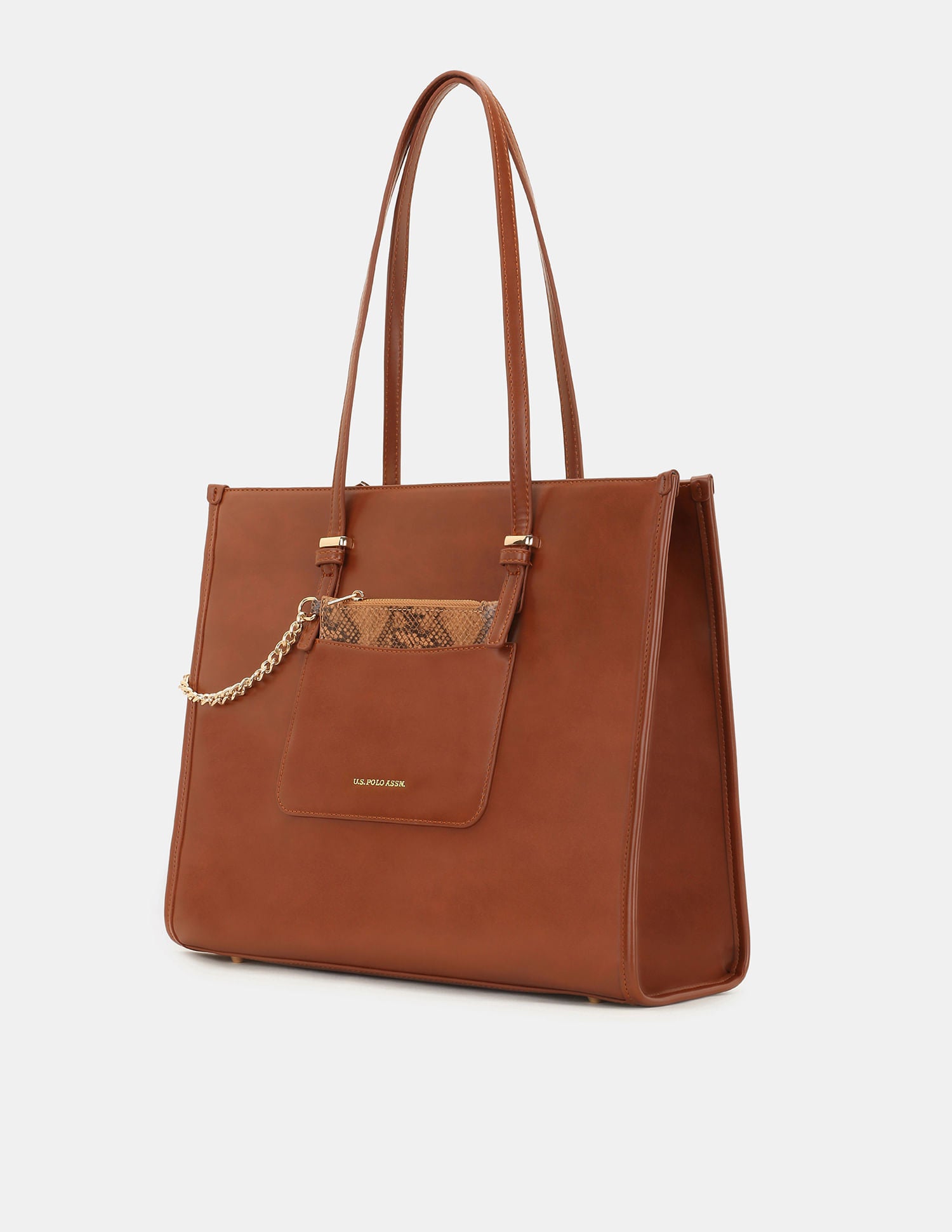 Women Berry Large Sleek Laptop Tote Bag with card holder Tan - U.S. POLO ASSN. | Large