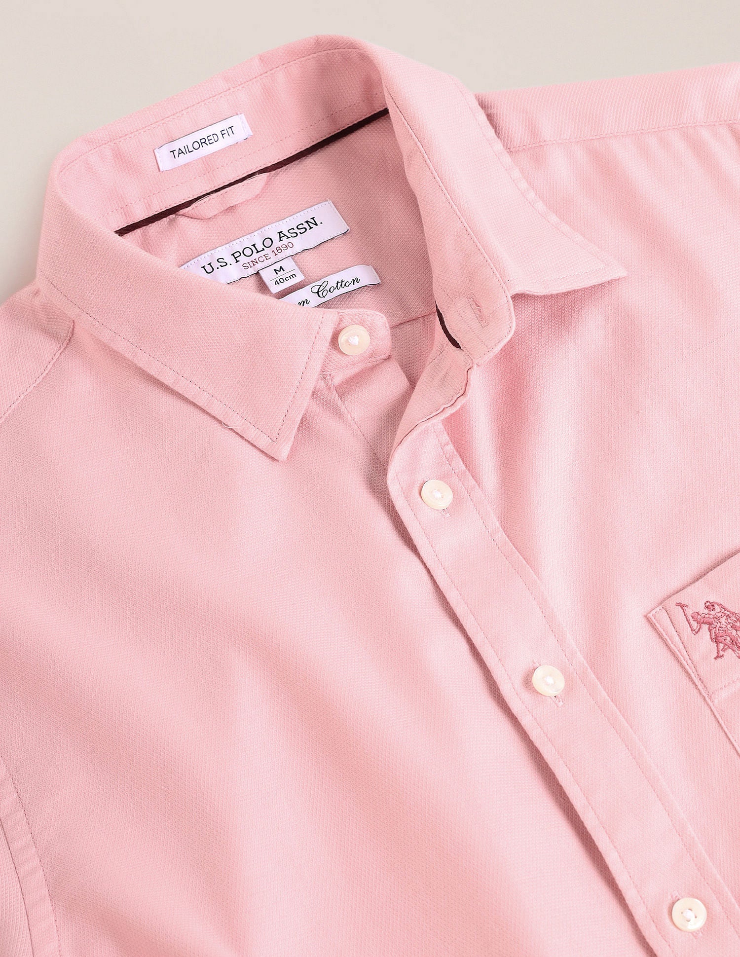 Tailored Regular Fit Solid Shirt Pink - U.S. Polo Assn. India | Large