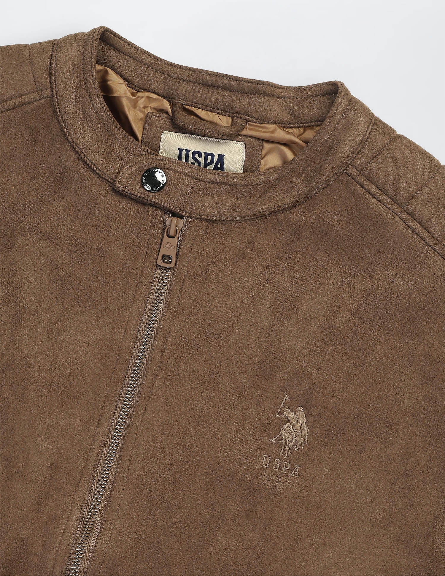 Solid Regular Fit Biker Jacket Brown - U.S. Polo Assn. India | Large