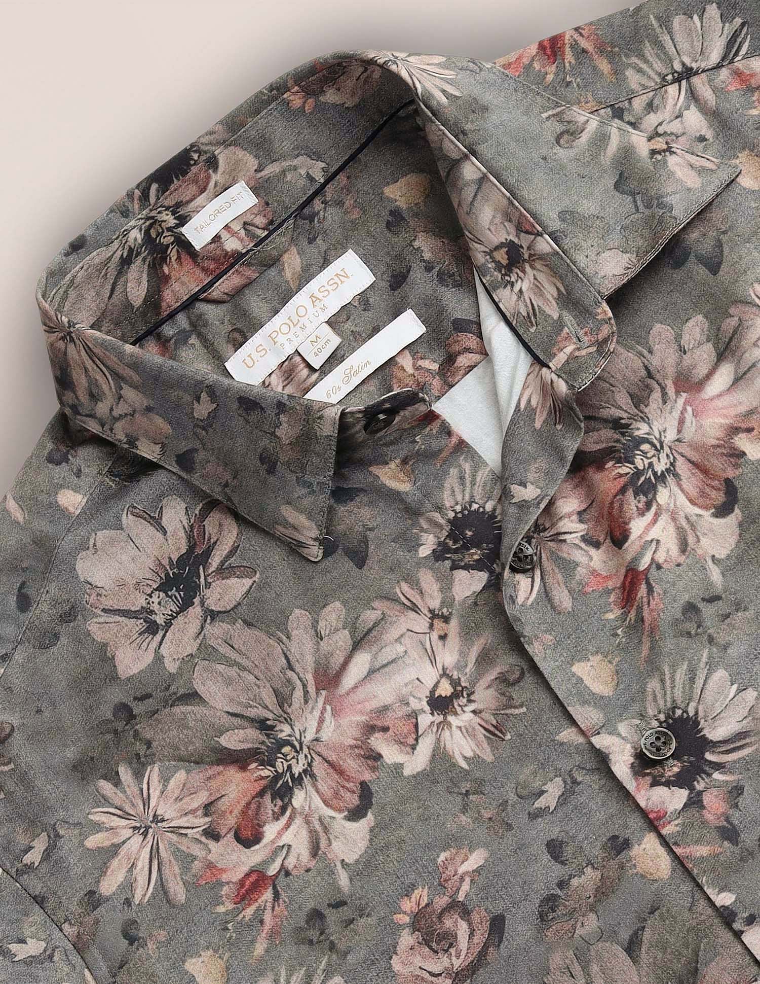 Floral Print Tailored Fit Shirt Olive - U.S. Polo Assn. India | Large