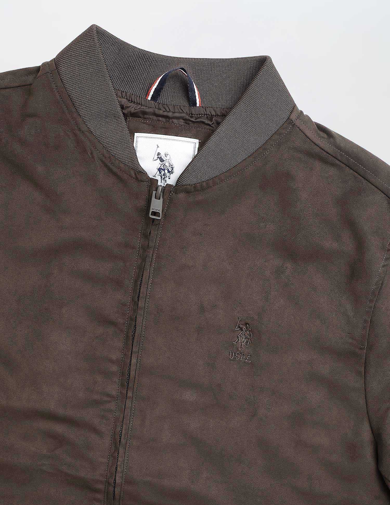 Solid Regular Fit Bomber Jacket Dark Brown - U.S. Polo Assn. India | Large
