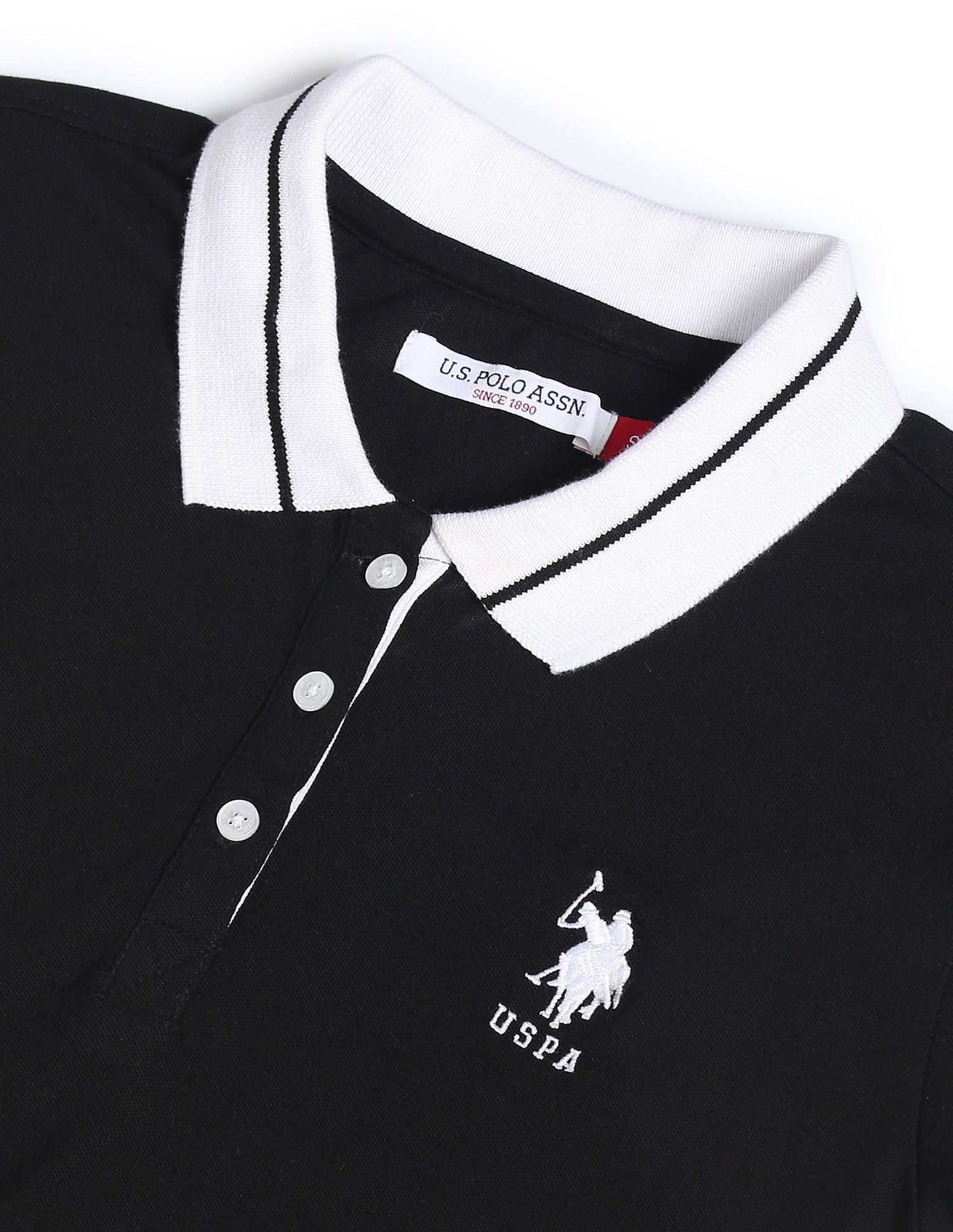 Striped Collar Pique Polo Shirt Black - U.S. POLO ASSN. | Large