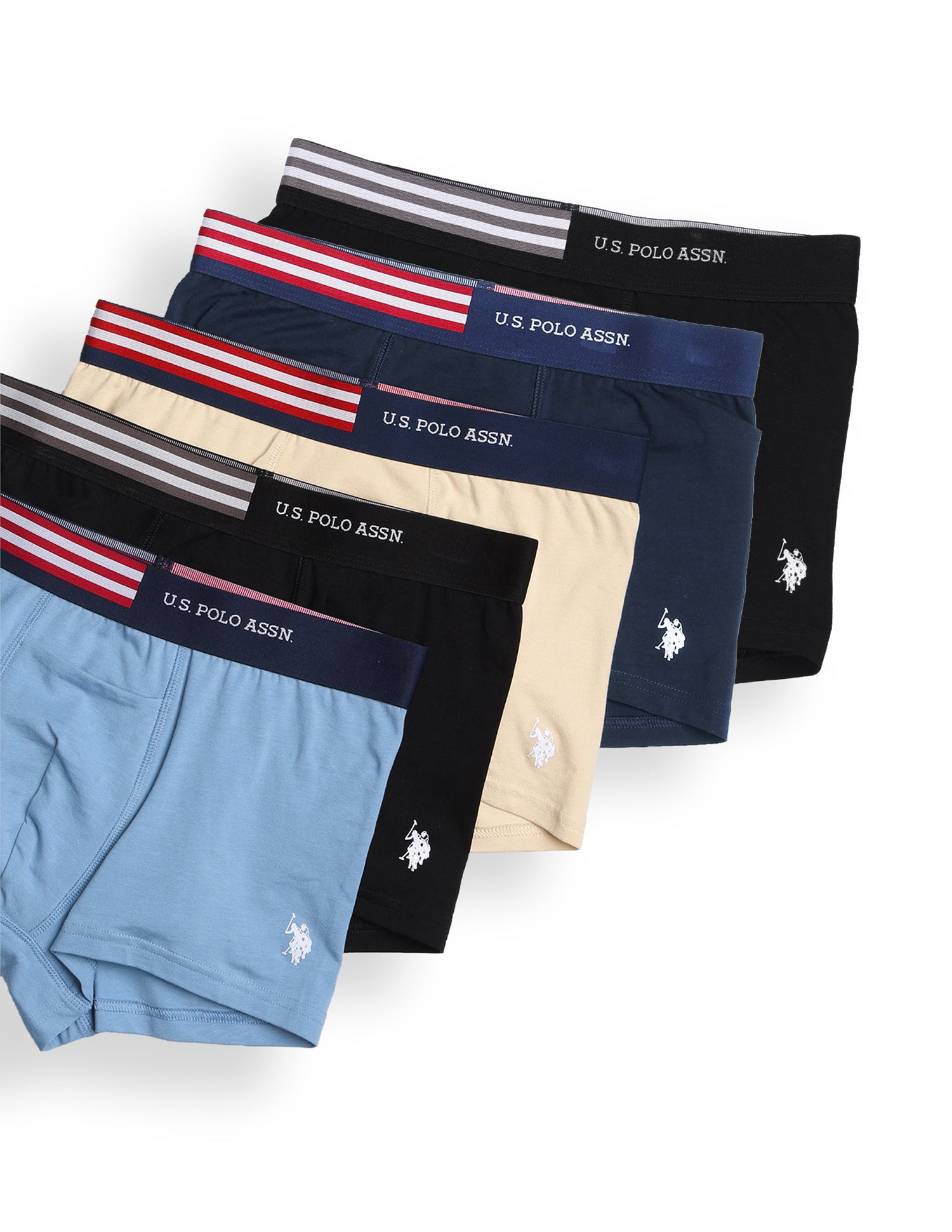 Elastic Waistband Solid OET06-P5 Trunks - Pack Of 5 Multi-colour - U.S. Polo Assn. India | Large