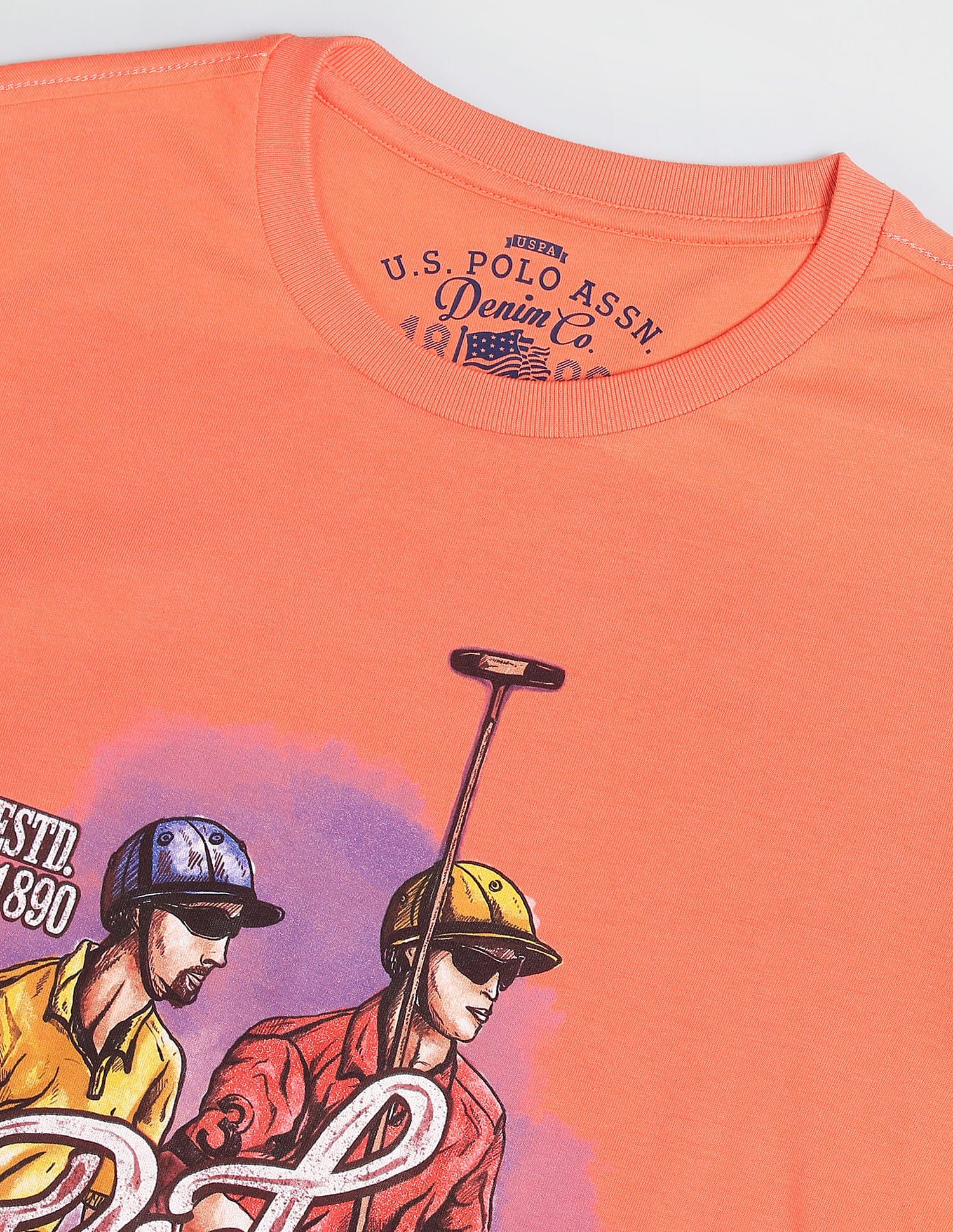 Crew Neck Graphic Print T-Shirt Coral - U.S. POLO ASSN. | Large