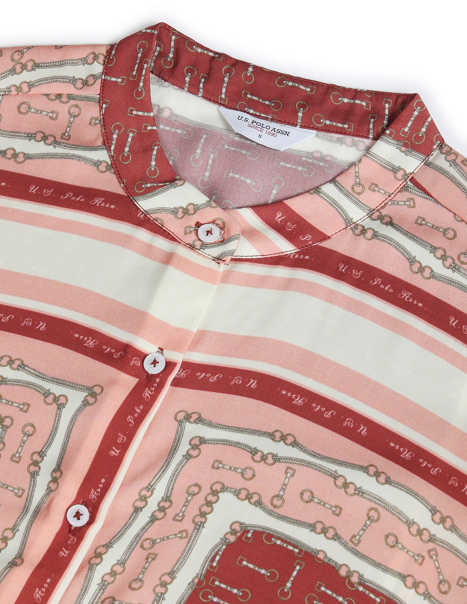 Mandarin Collar Geometric Print Shirt White, Peach and Brown - U.S. Polo Assn. India | Large