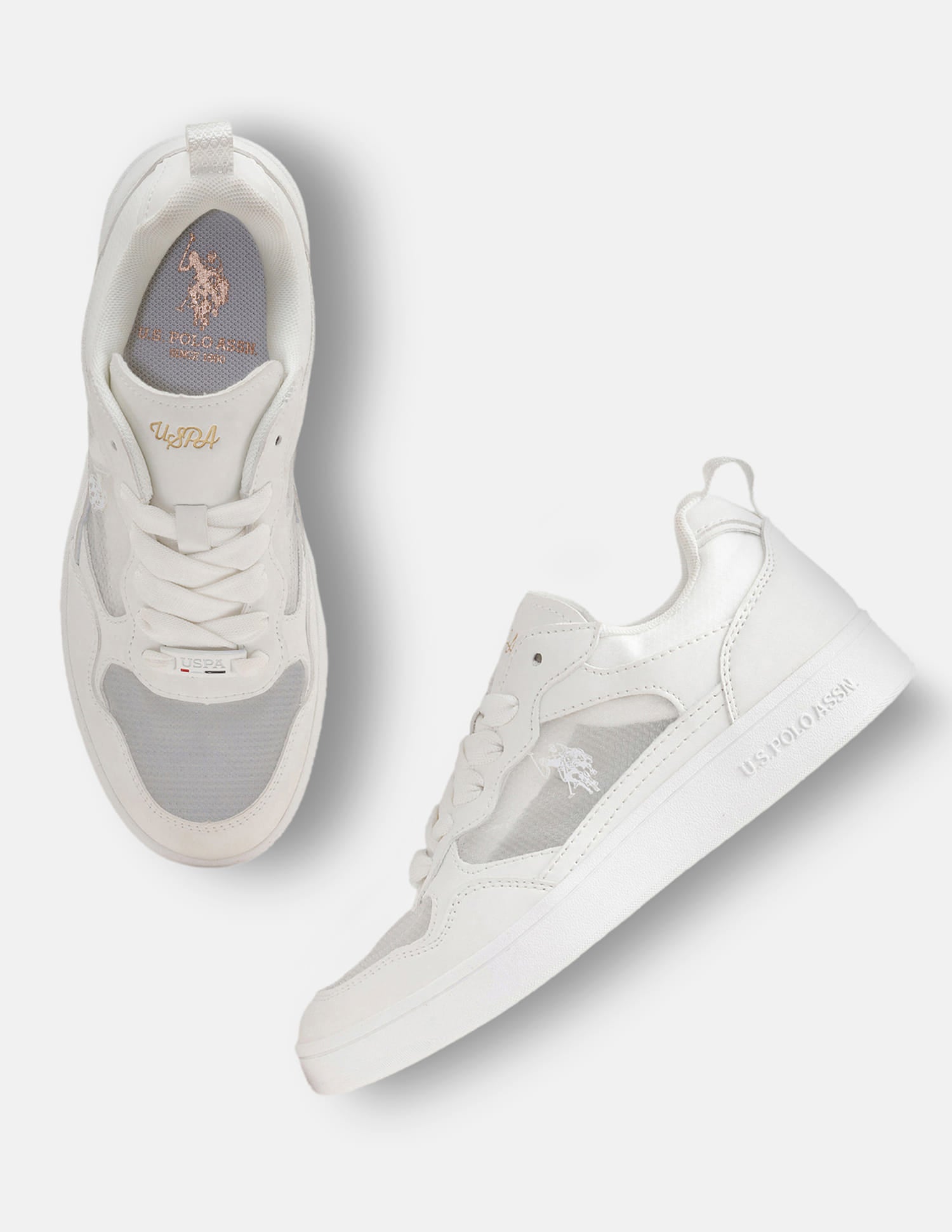 Women Zira Round Toe Mesh Sneakers Off White - U.S. Polo Assn. India | Large