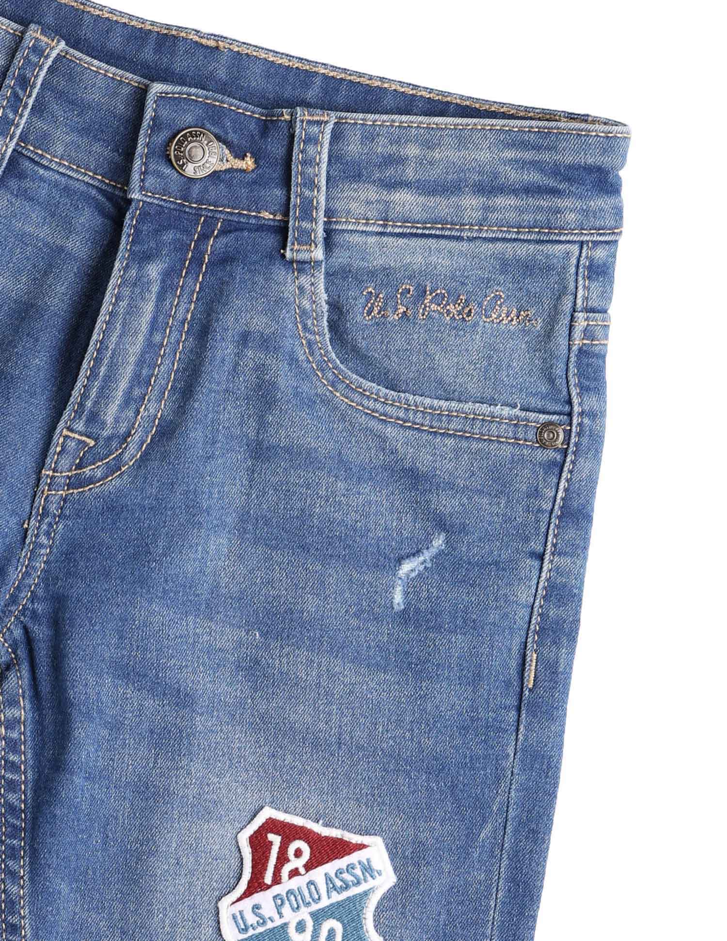 Boys Relaxed Fit Lightly Distressed Jeans Light Blue - U.S. POLO ASSN. | Large