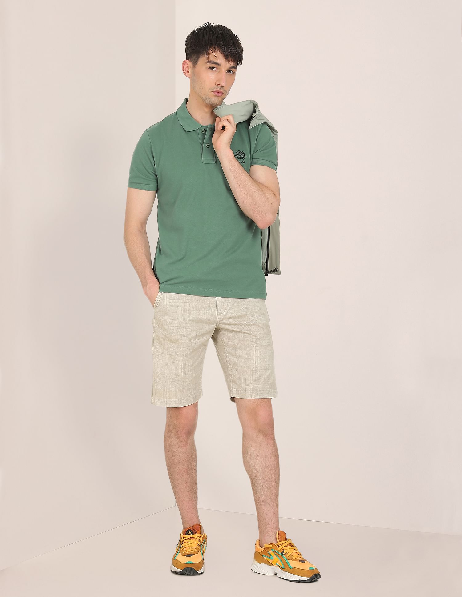 Men Green Cotton Solid Polo Sirt Green - U.S. Polo Assn. India | Large