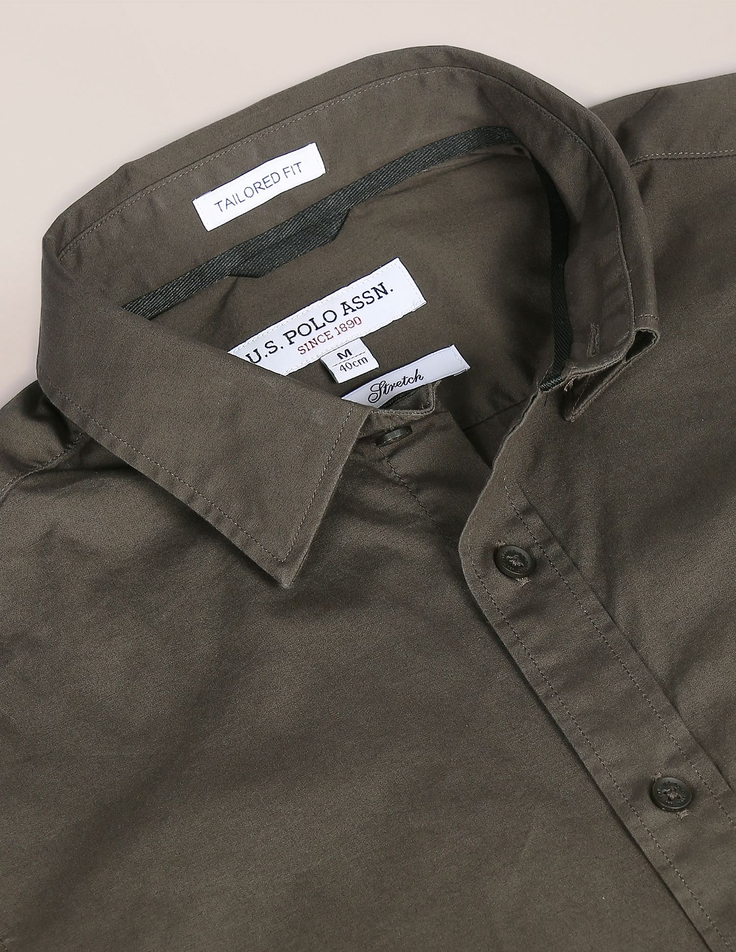 Solid Tailored Fit Casual Shirt Olive - U.S. POLO ASSN. | Large