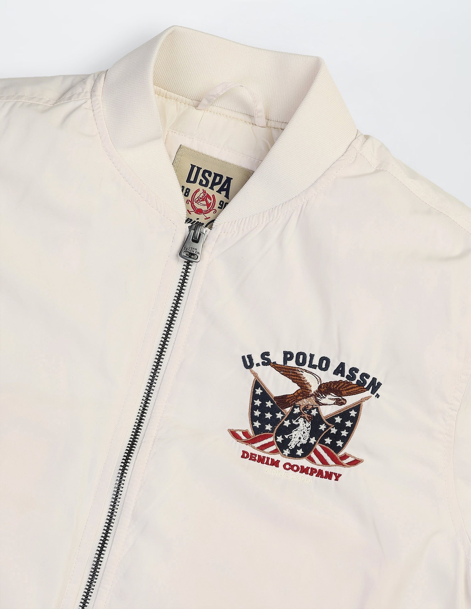 Solid Regular Fit Bomber Jacket Off White - U.S. Polo Assn. India | Large