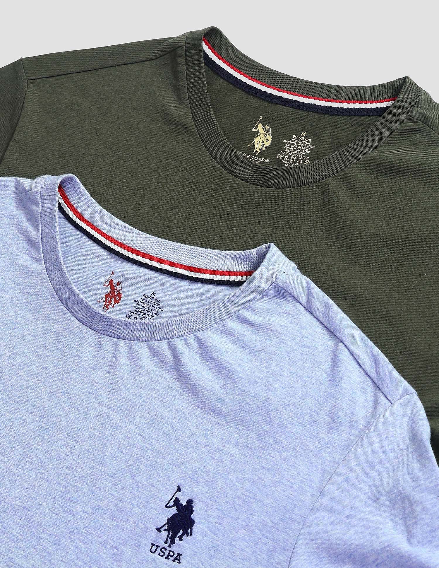 Tonal Logo Cotton 1633 Lounge T-Shirt - Pack Of 2 Olive and Blue Mel - U.S. POLO ASSN. | Large