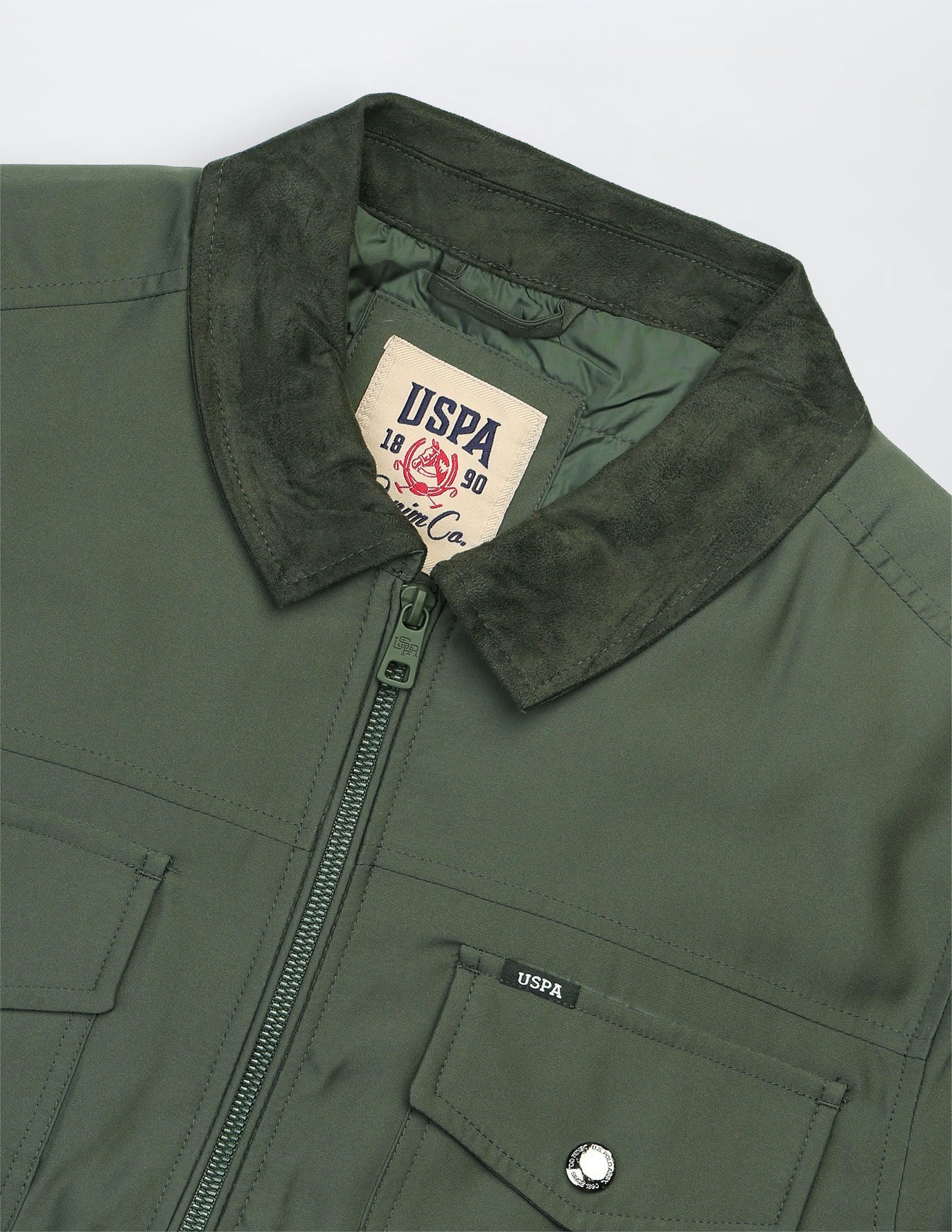 Solid Regular Fit Jacket Olive - U.S. Polo Assn. India | Large