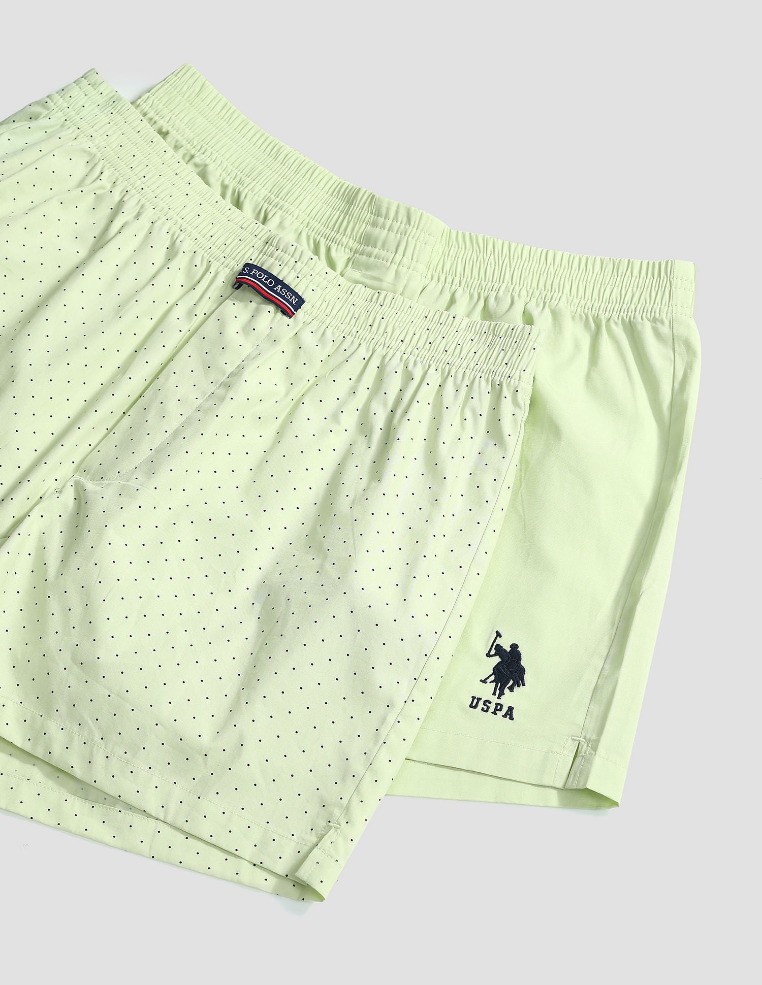 Mid Rise Solid OEX05 Shorts - Pack Of 2 Polka Dot Lt Green And Lt Green - U.S. POLO ASSN. | Large