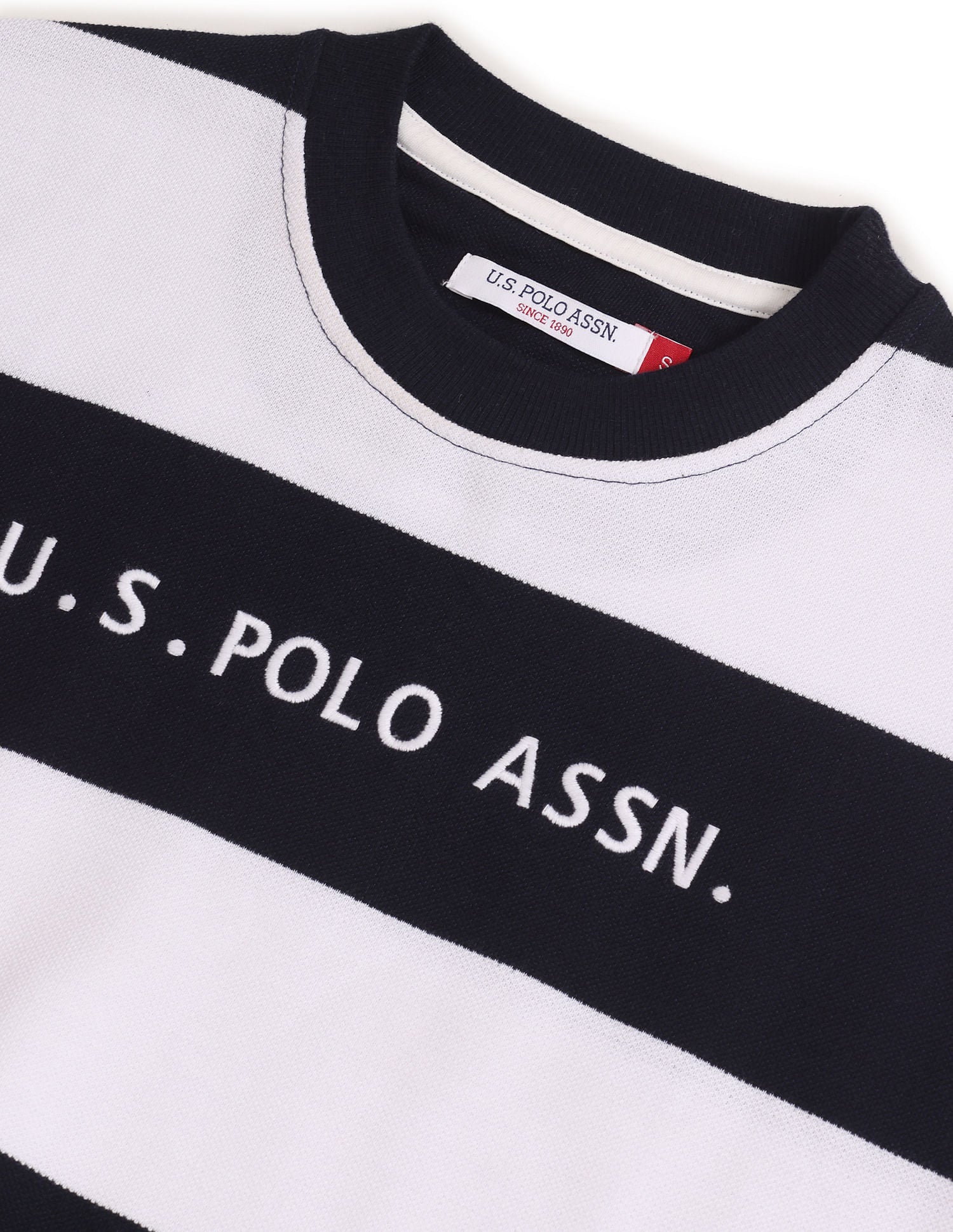 Crew Neck Horizontal Stripe Sweatshirt Navy and White - U.S. Polo Assn. India | Large