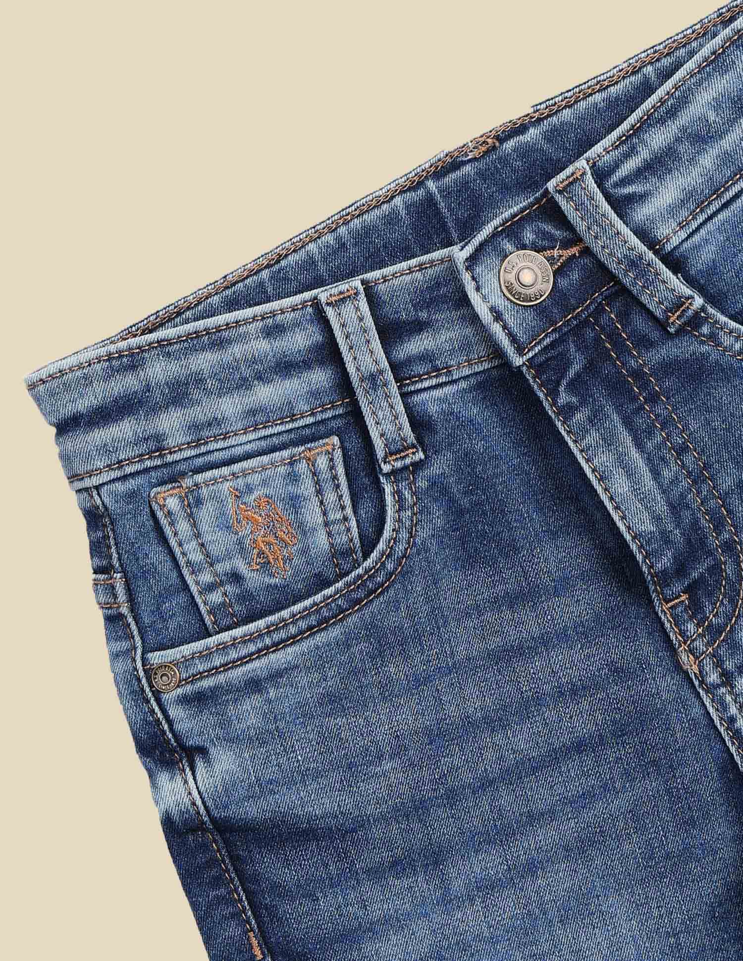 Boys Solid Regular Fit Denim Shorts Mid Wash - U.S. POLO ASSN. | Large