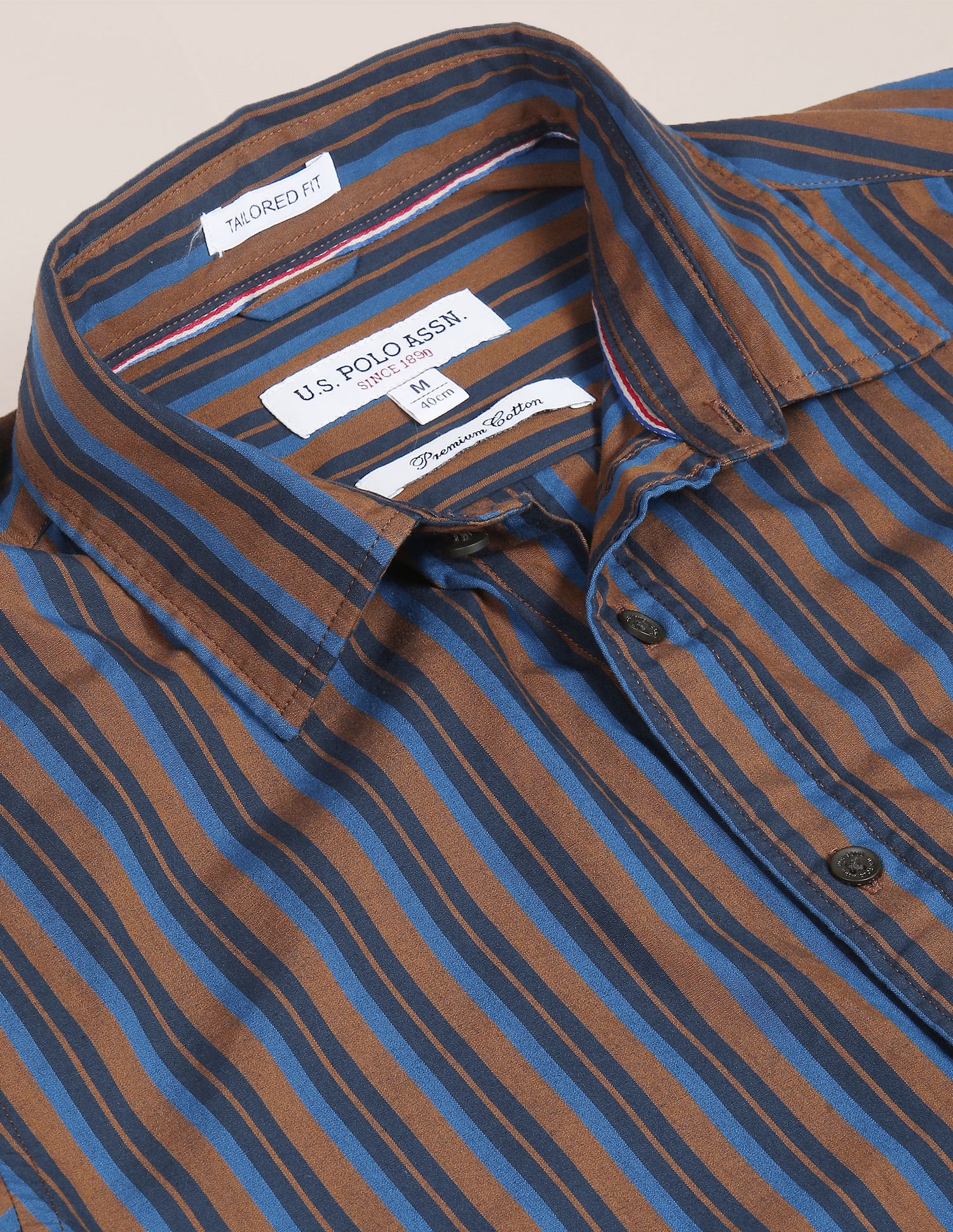 Men Brown Pure Cotton Tailored Fit Casual Shirt Brown - U.S. POLO ASSN. | Large