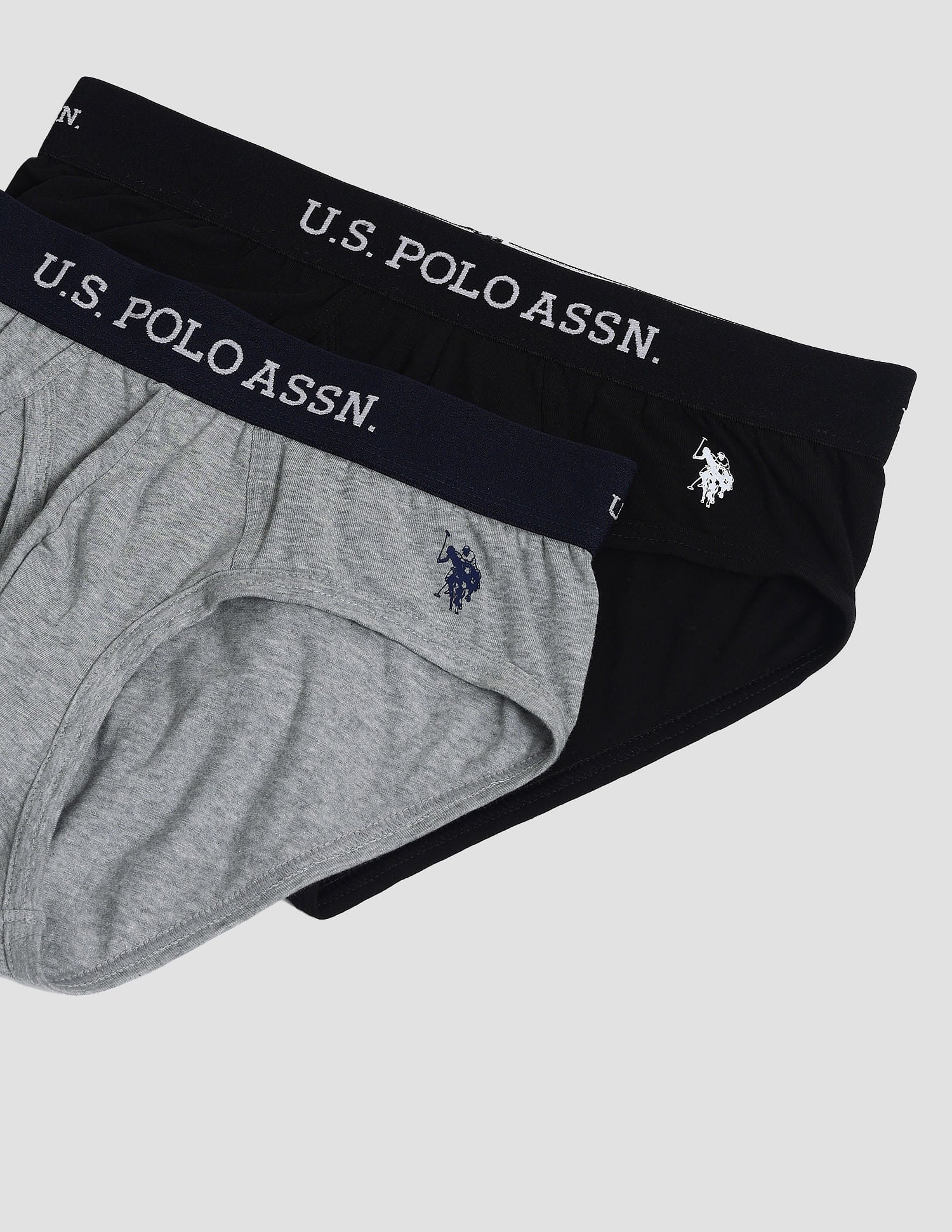Elasticized Waist OEB11 Briefs - Pack Of 2 Black and Grey Melange - U.S. POLO ASSN. | Large