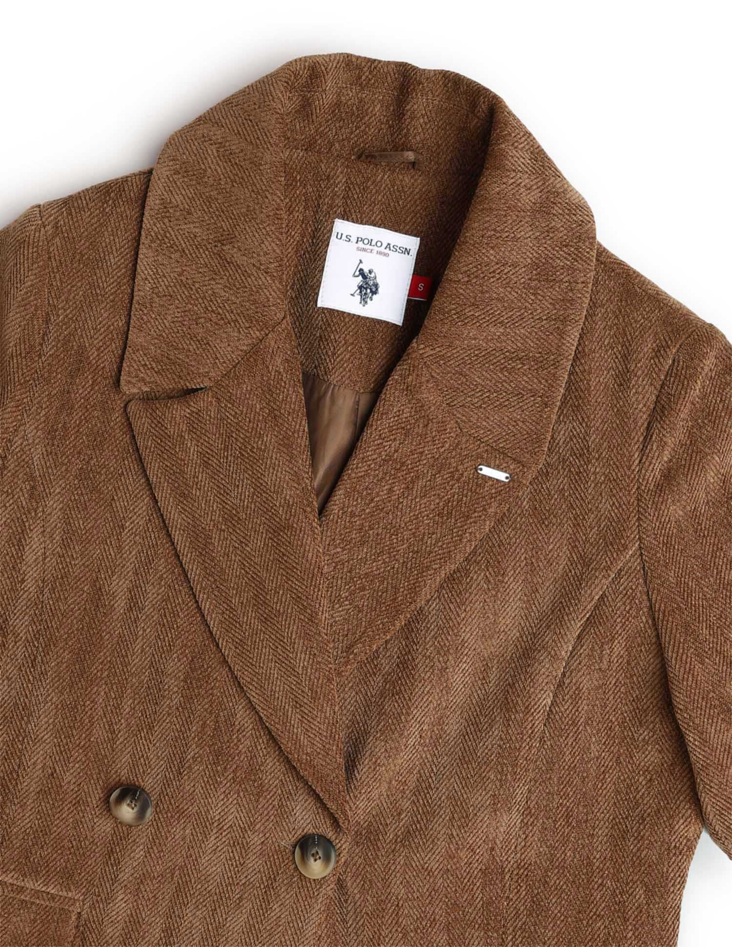 Double Breasted Notch Lapel Coat Brown - U.S. POLO ASSN. | Large