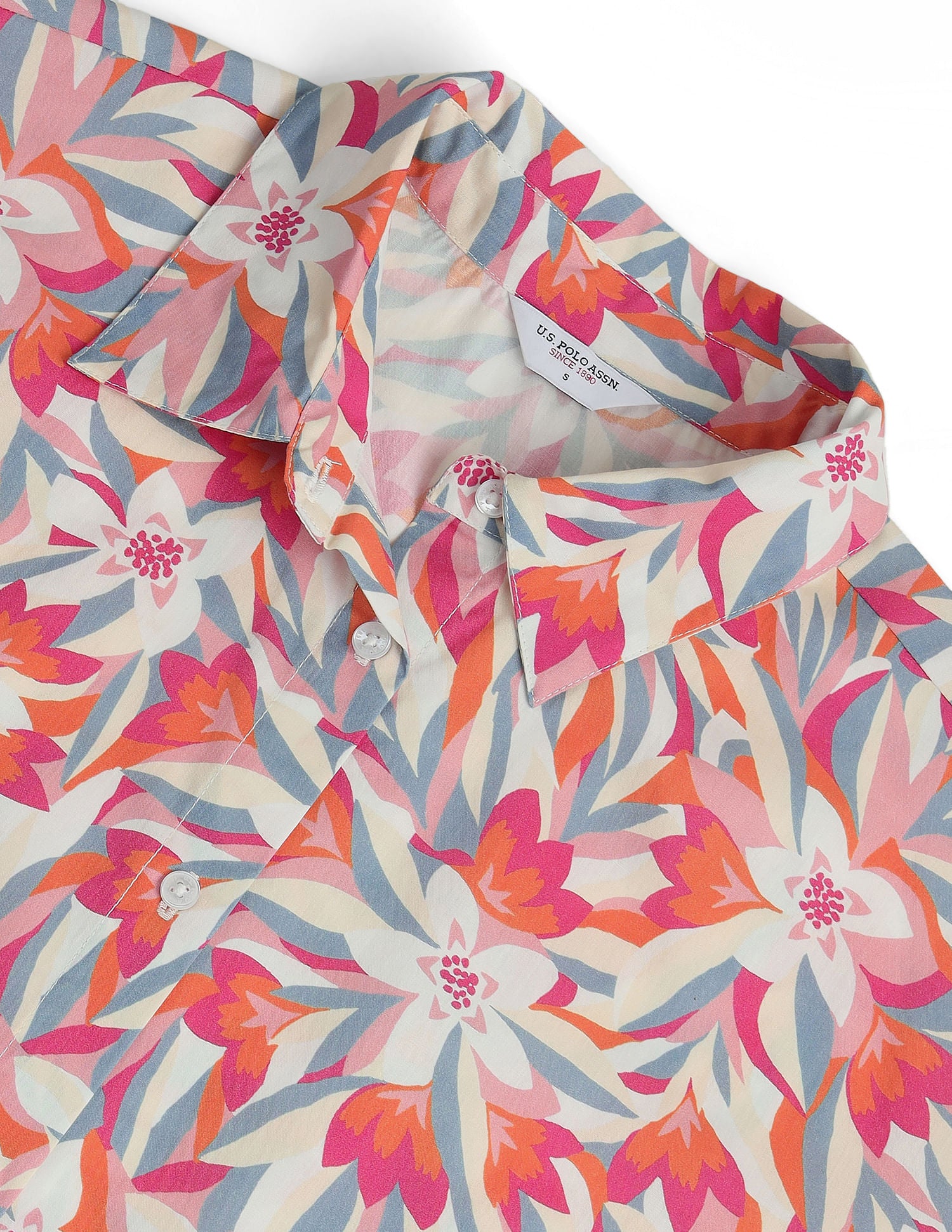 Pure Cotton Floral Shirt Pink and Orange - U.S. POLO ASSN. | Large