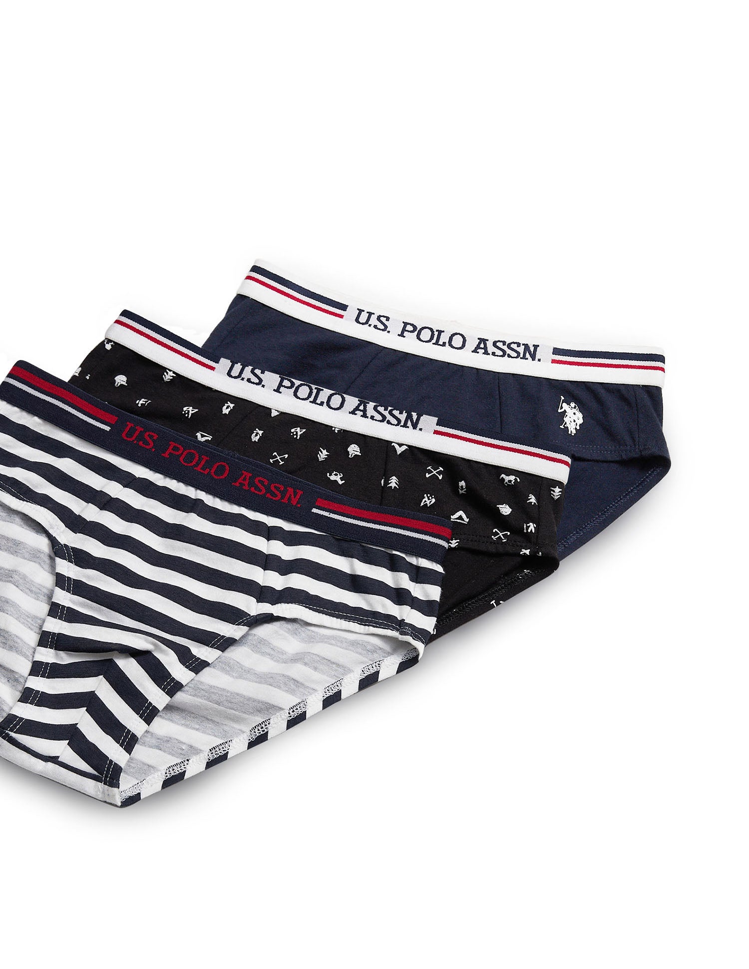 Mid Rise Cotton Spandex EKB03 Briefs - Pack Of 3 Black, White and Navy - U.S. POLO ASSN. | Large