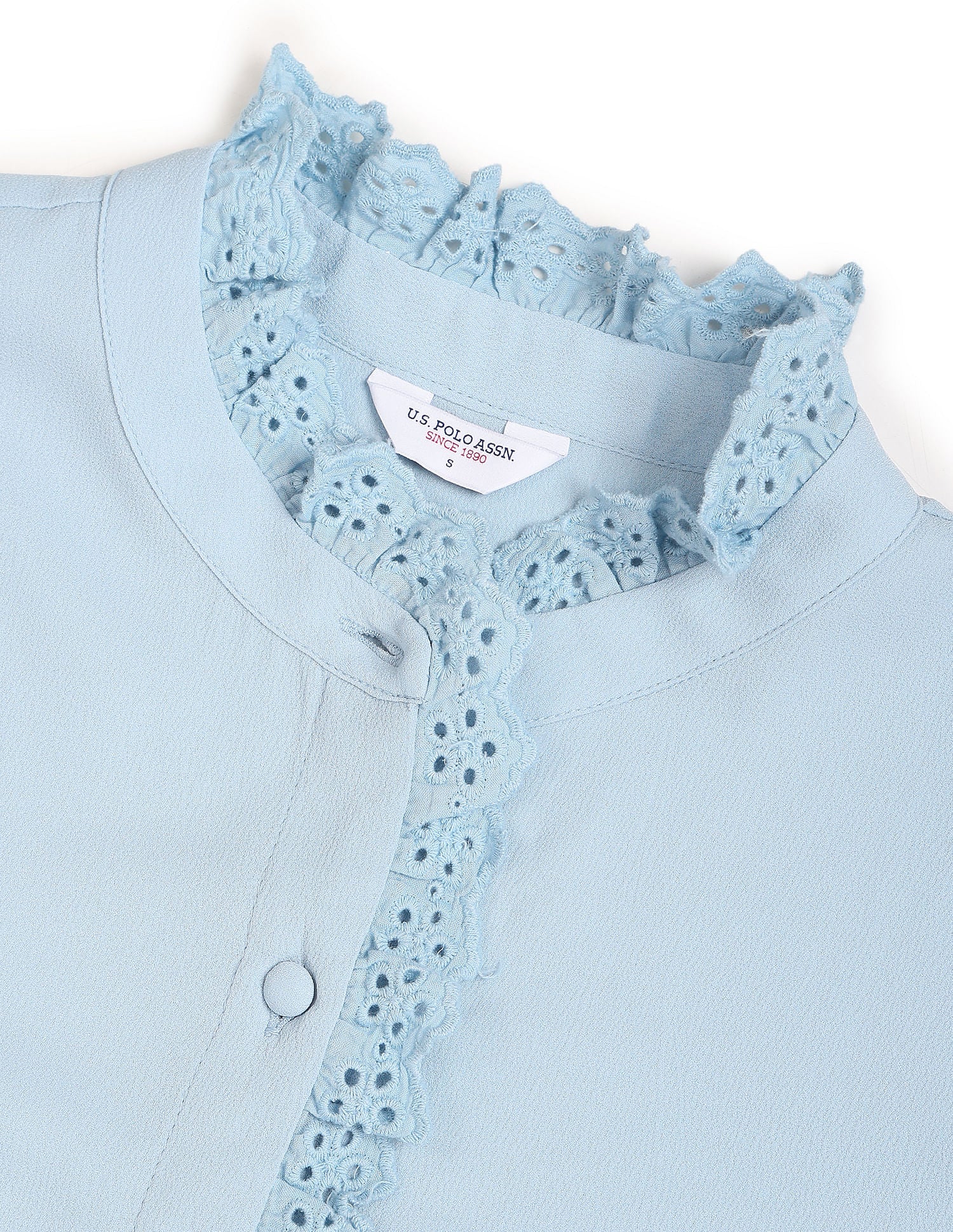 Lace Placket Solid Top Light Blue - U.S. POLO ASSN. | Large