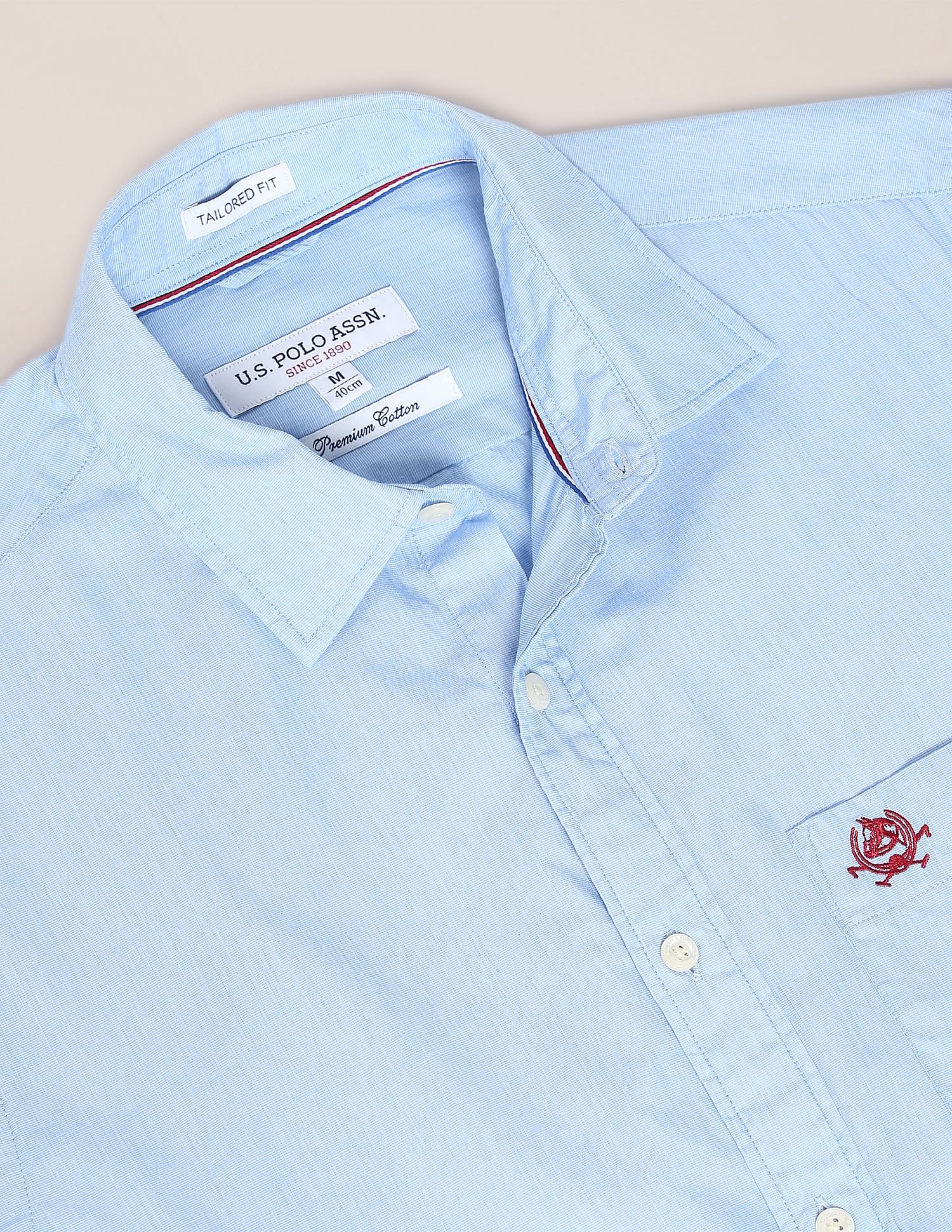 Premium Cotton Tailored Fit Solid Shirt Light Blue - U.S. POLO ASSN. | Large