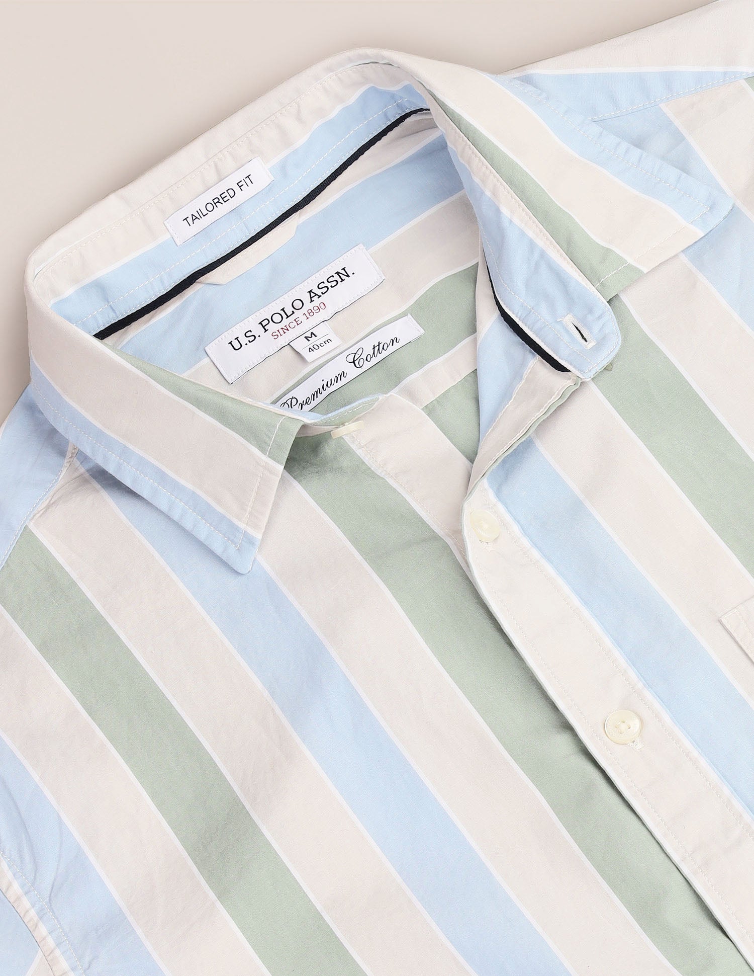 Vertical Stripe Tailored Fit Shirt Beige, Blue and Green - U.S. POLO ASSN. | Large