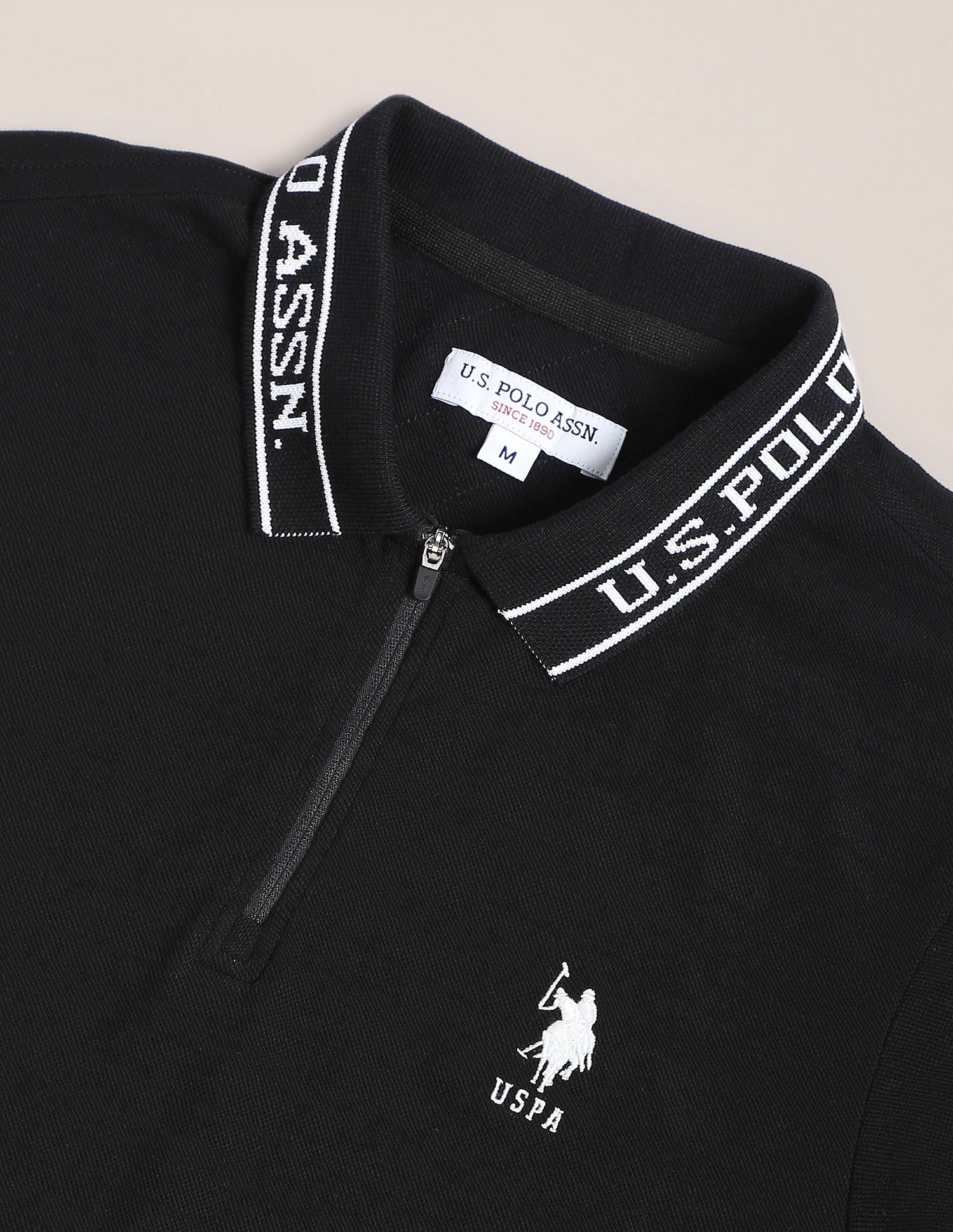 Branded Collar Jacquard Polo Shirt Black - U.S. Polo Assn. India | Large