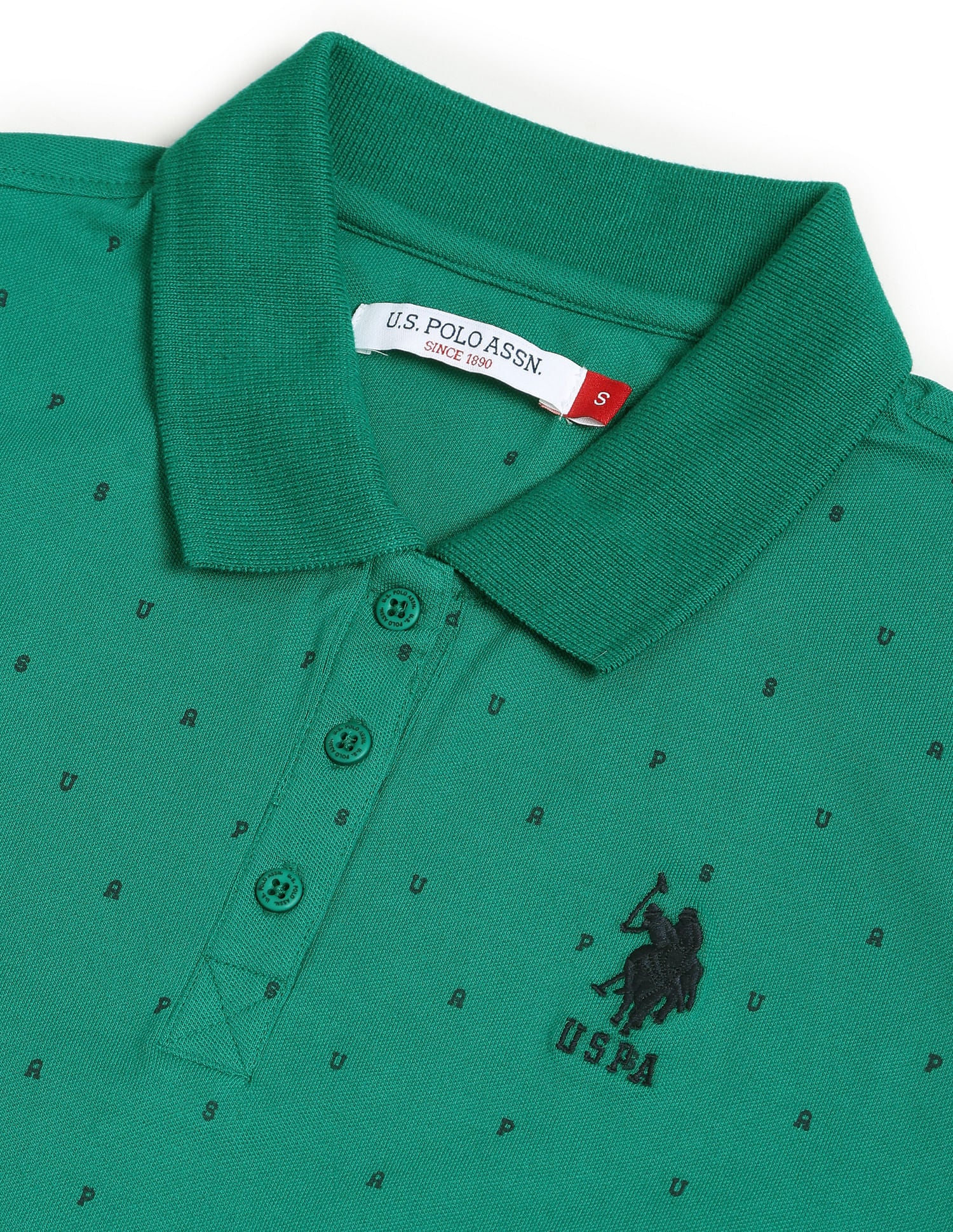 Typographic Print Pique Polo Shirt Green - U.S. Polo Assn. India | Large