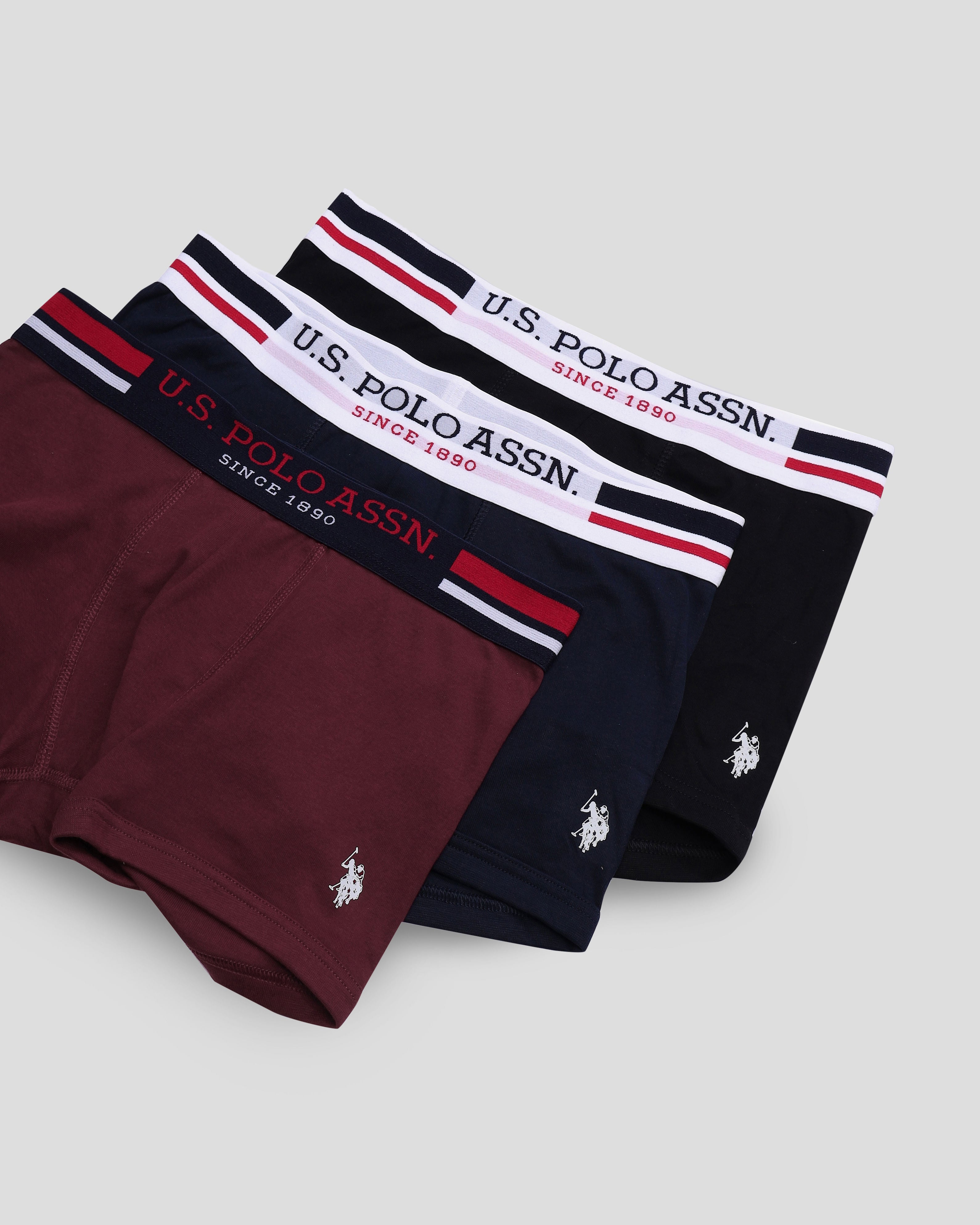 Elastic Waistband Ribbed I641 Trunks - Pack Of 3 Maroon, Black and Navy - U.S. POLO ASSN. | Large