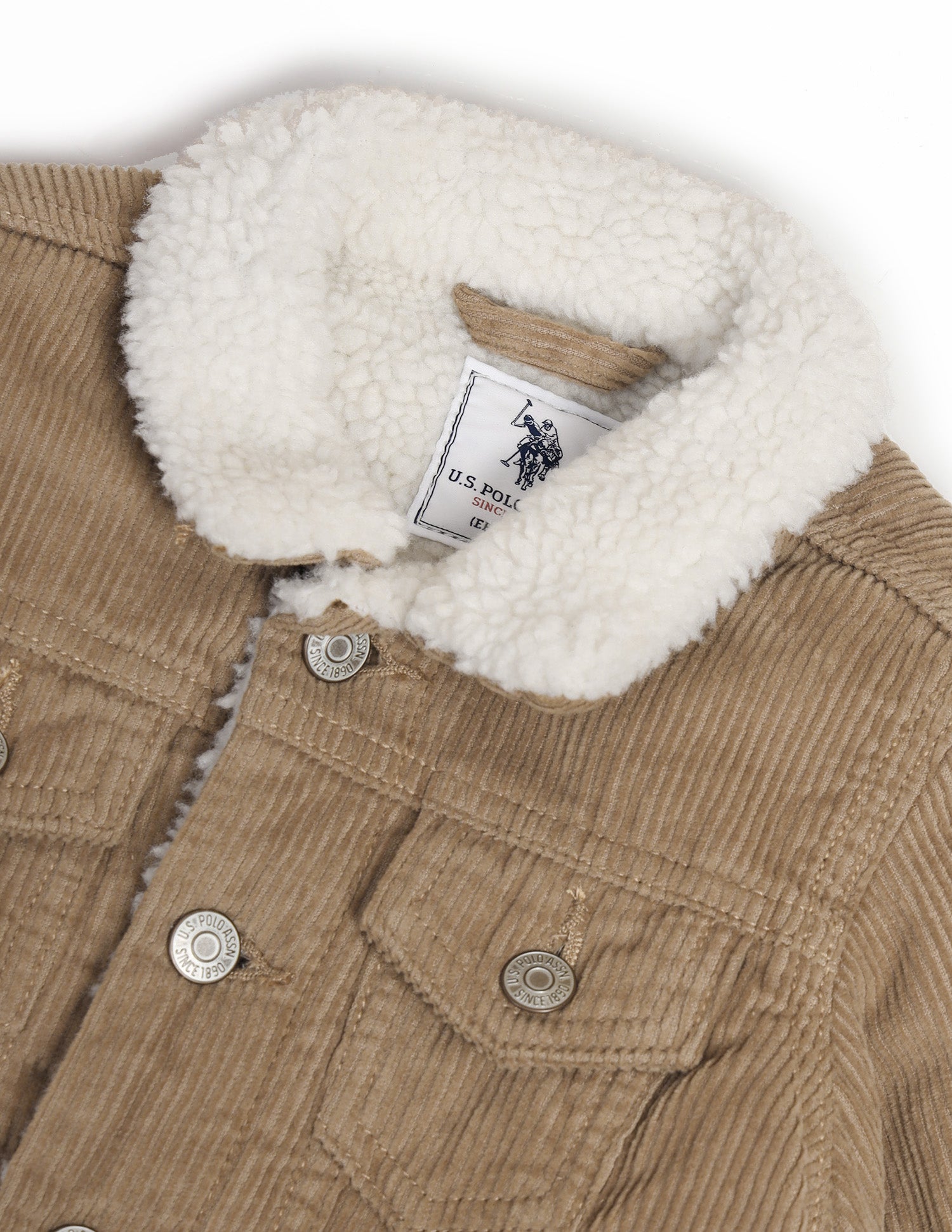 Boys Textured Cotton Regular Fit Jacket Beige - U.S. POLO ASSN. | Large