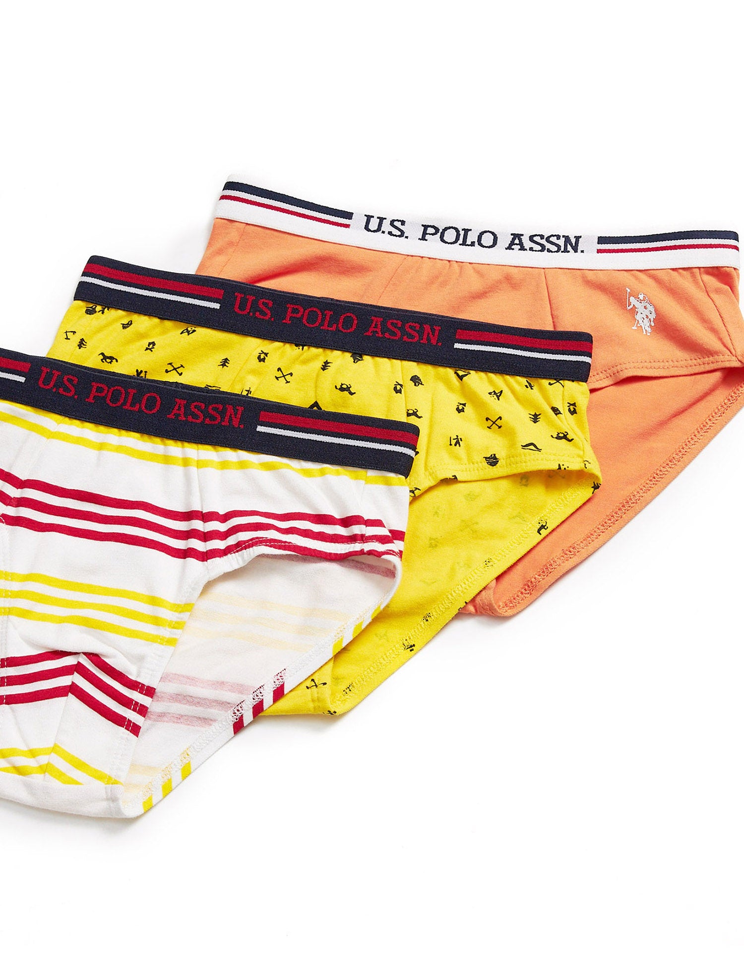 Mid Rise Cotton Spandex EKB03 Briefs - Pack Of 3 White, Yellow and Orange - U.S. POLO ASSN. | Large