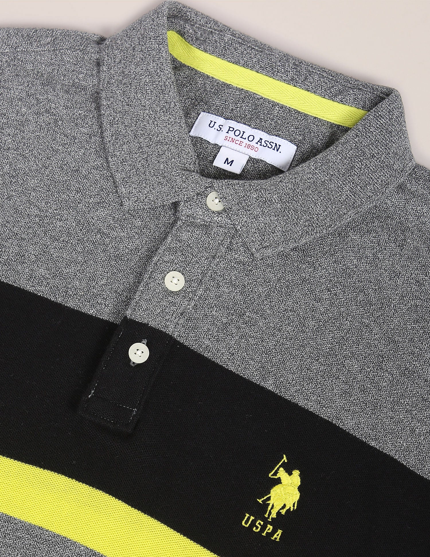 Contrast Stripe Logo Heathered Polo Shirt Grey - U.S. POLO ASSN. | Large