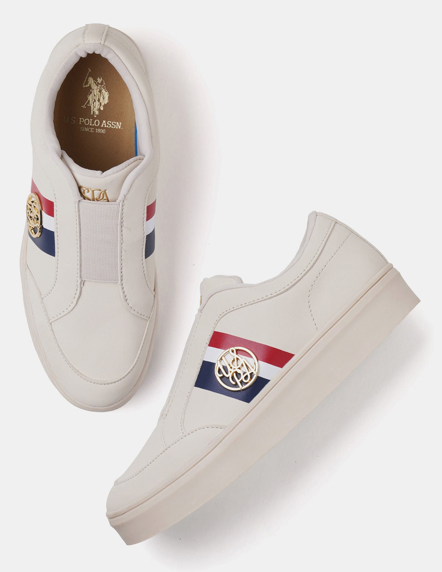 Women Tiziana Striped Sneakers Beige - U.S. POLO ASSN. | Large