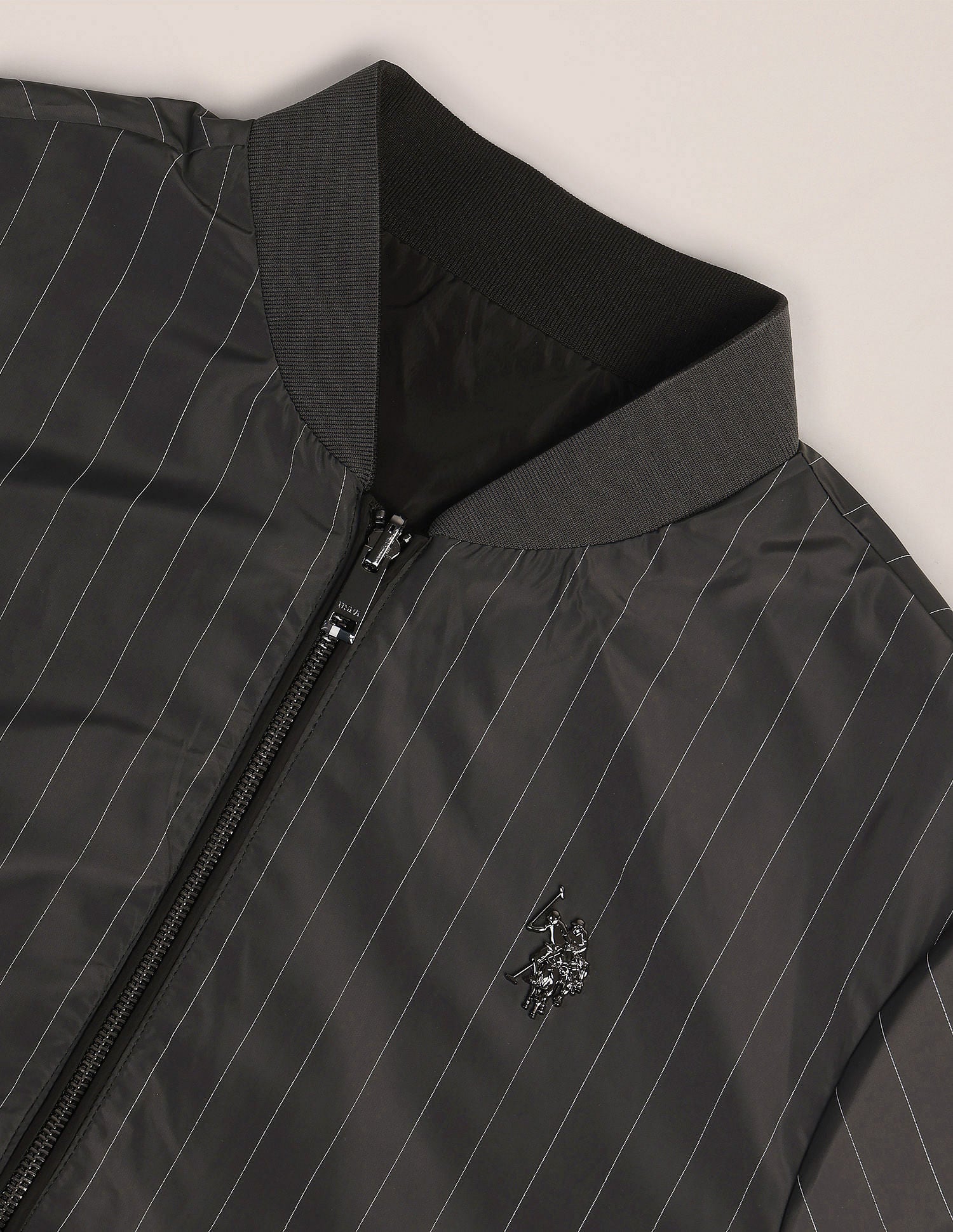 Regular Fit Striped Bomber Jacket Grey - U.S. Polo Assn. India | Large