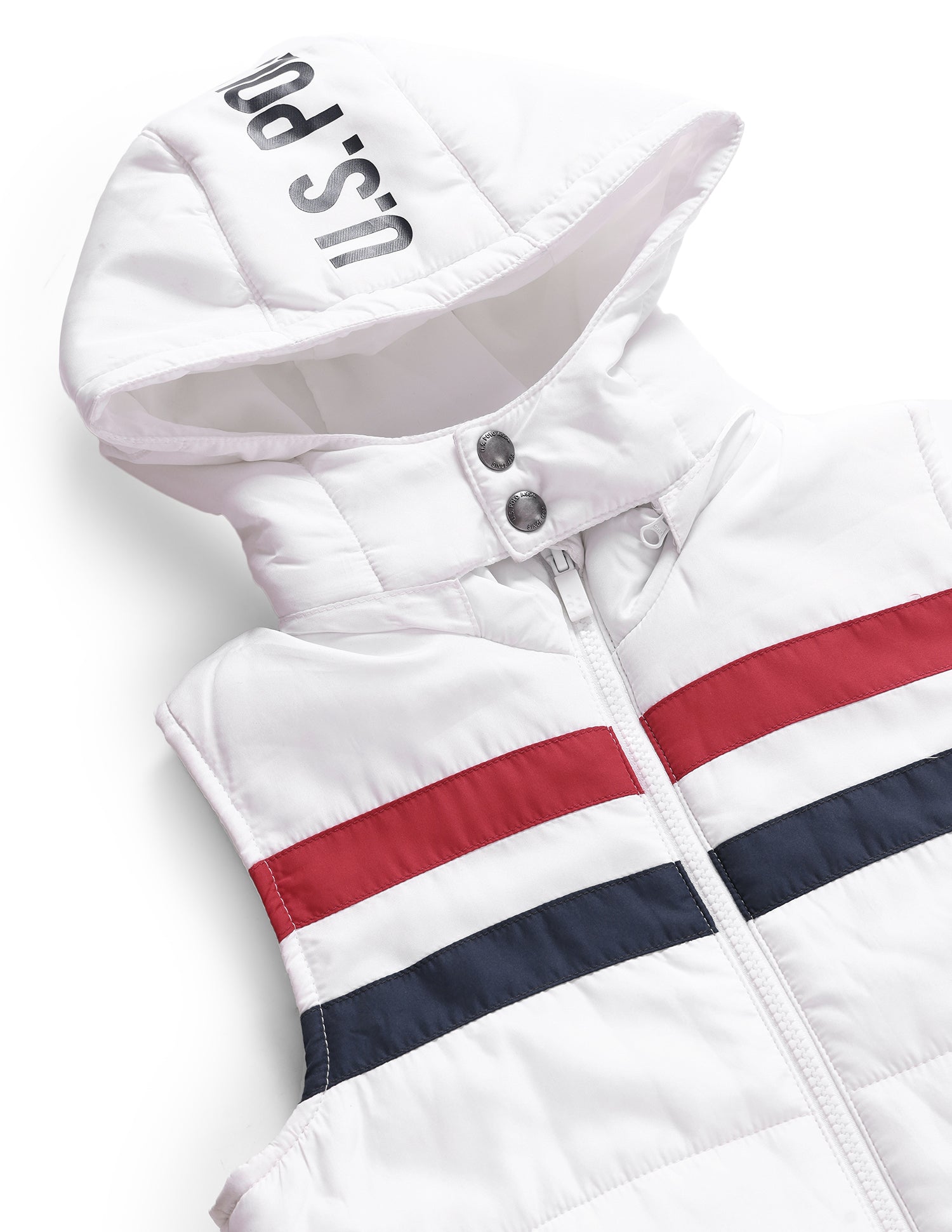 Sleeveless Horizontal Stripe Puffer Jacket White - U.S. POLO ASSN. | Large