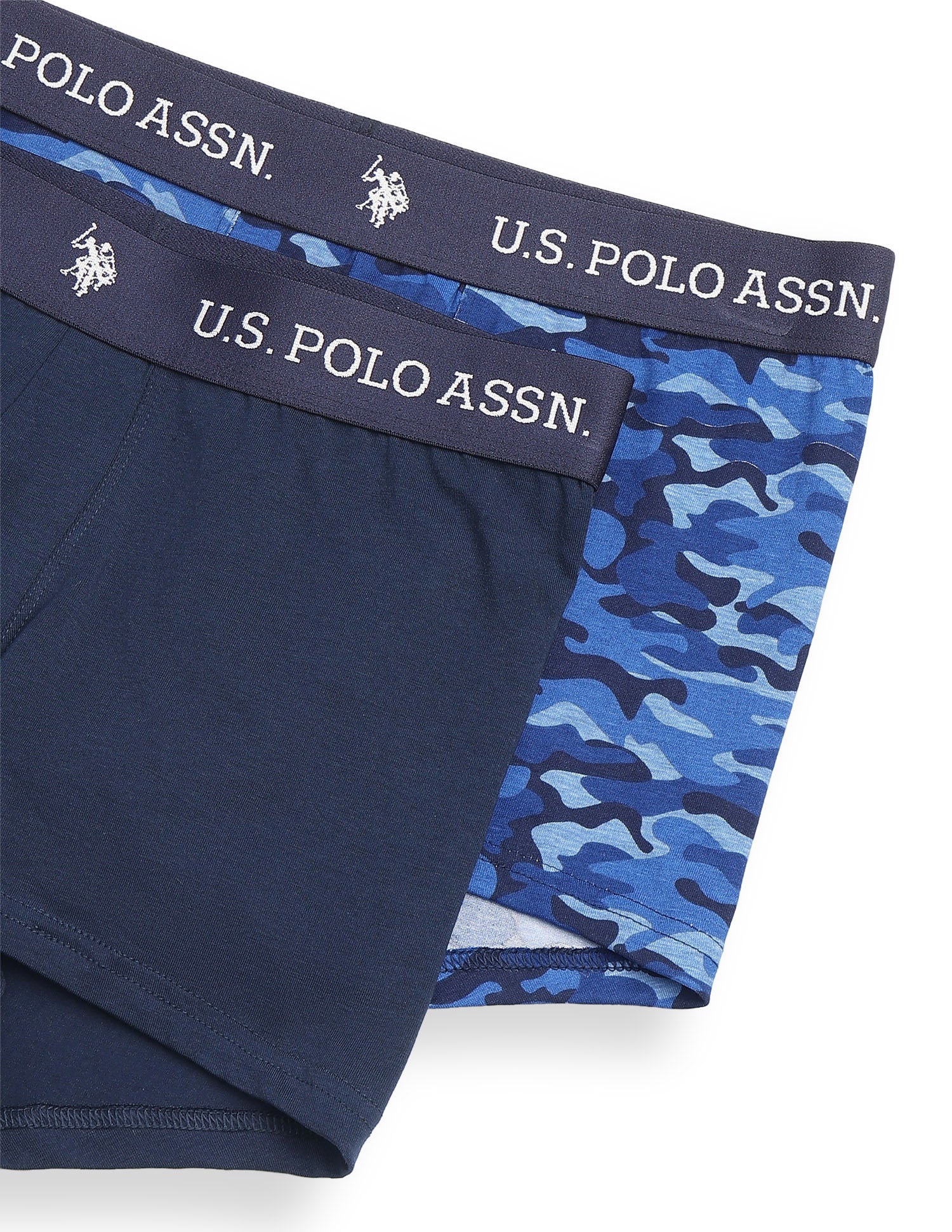 Elastic Waistband Ribbed Solid OET10 Trunks - Pack Of 2 Camo Navy and Navy - U.S. Polo Assn. India | Large