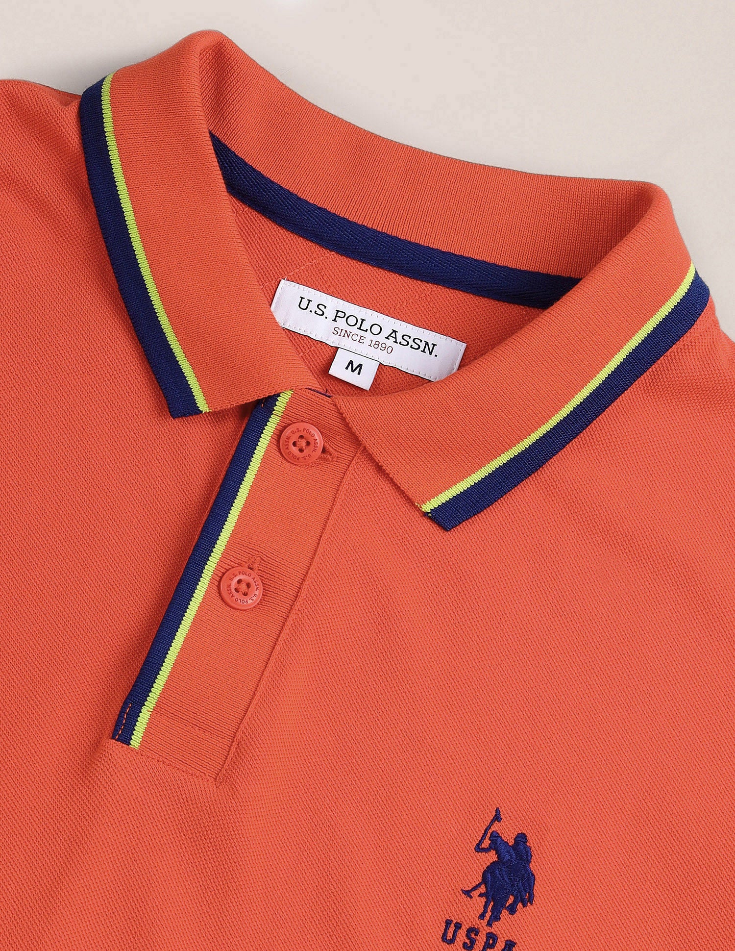 Tipped Collar Slim Polo Shirt Orange - U.S. Polo Assn. India | Large
