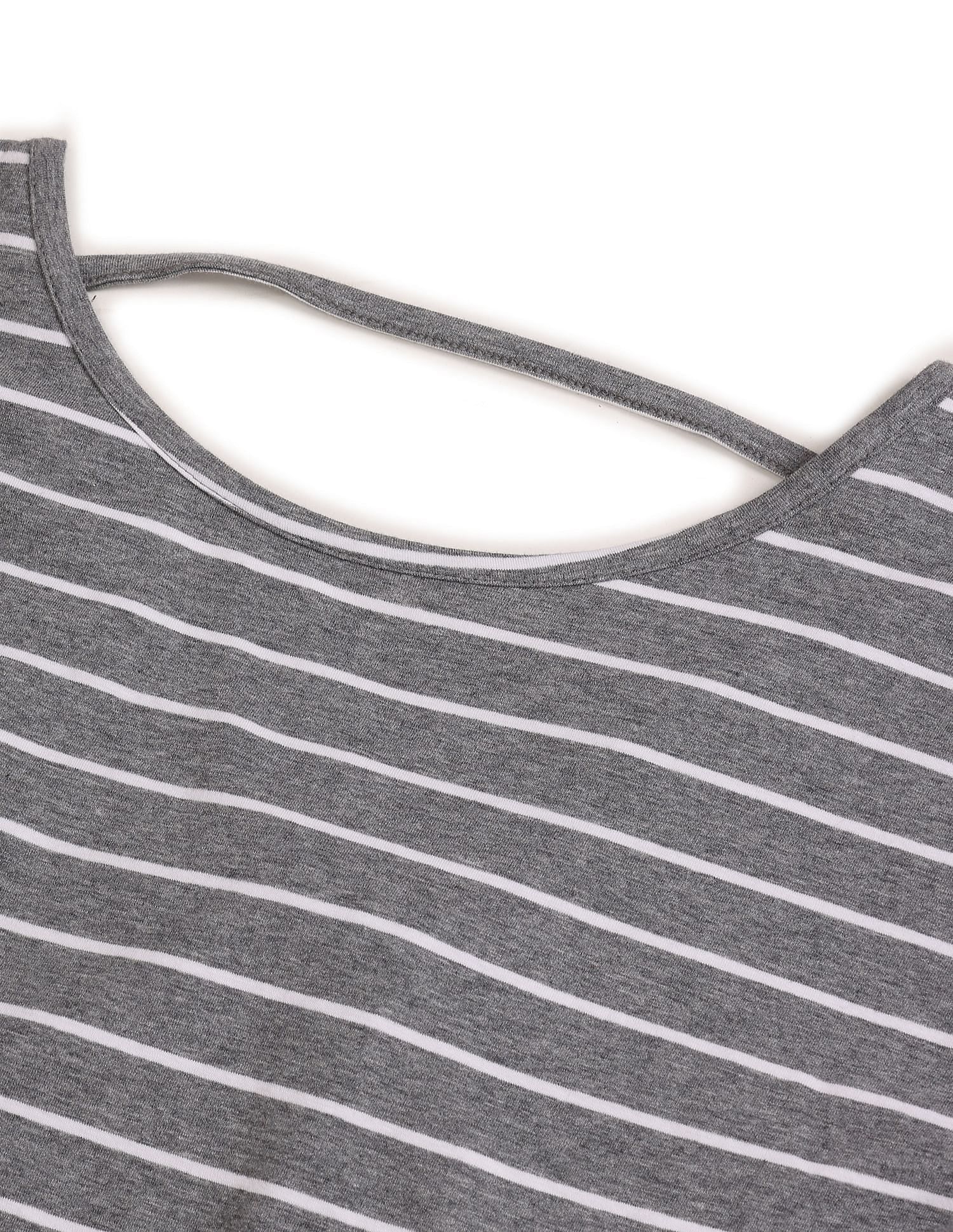 Bateau Neck Stylized Back Horizontal Striped Top Grey - U.S. Polo Assn. India | Large