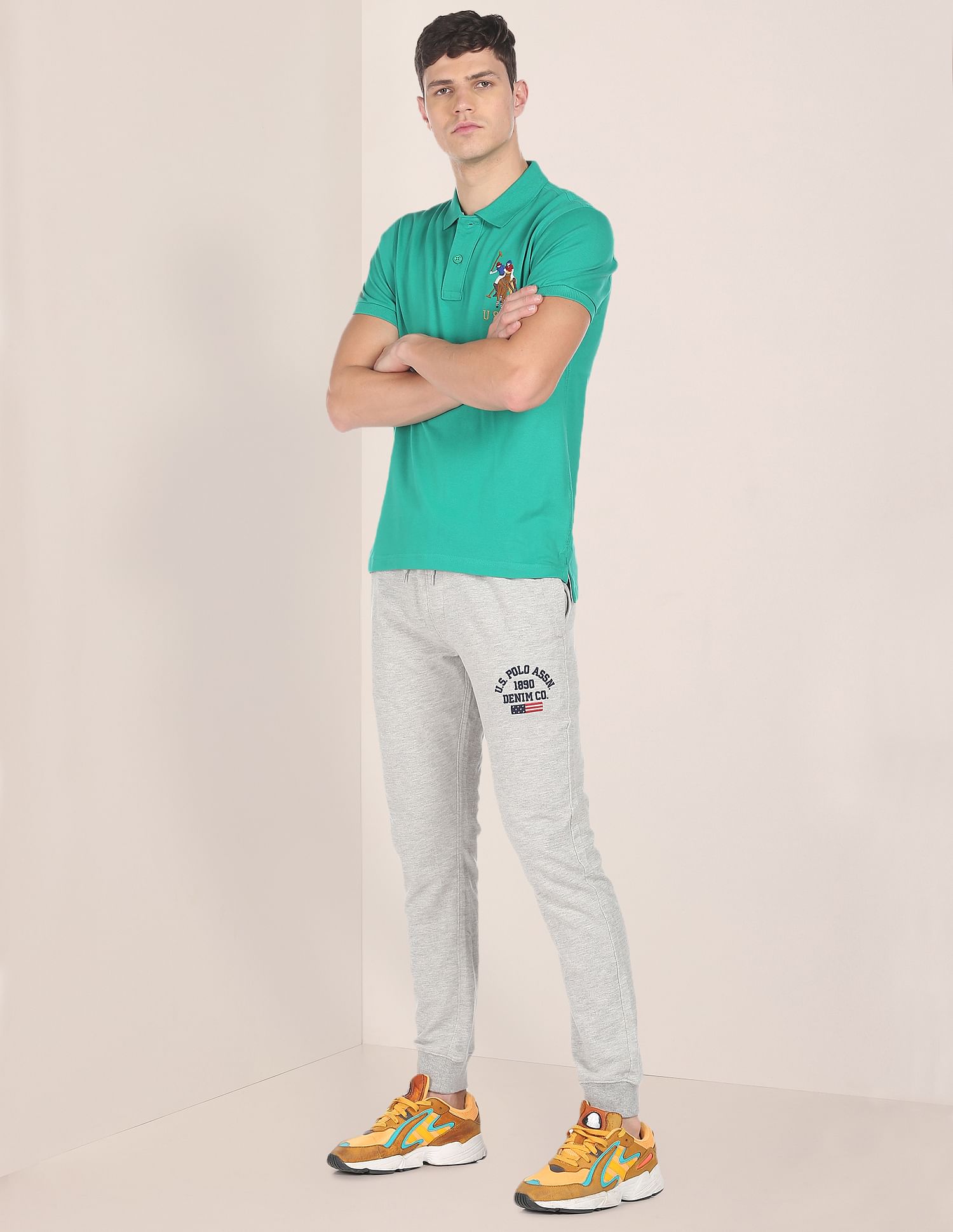 Men Teal Cotton Solid Polo Shirt Teal - U.S. POLO ASSN. | Large