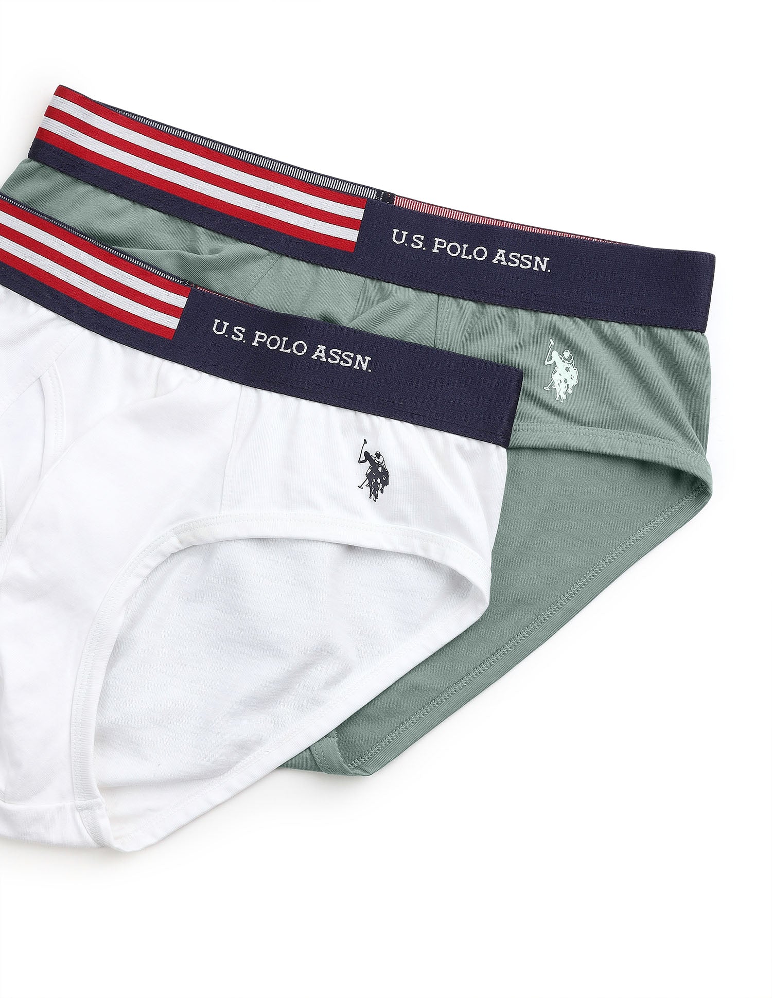 Striped Waistband OEB19 Briefs - Pack Of 2 Chinois Green and Uspa White - U.S. Polo Assn. India | Large