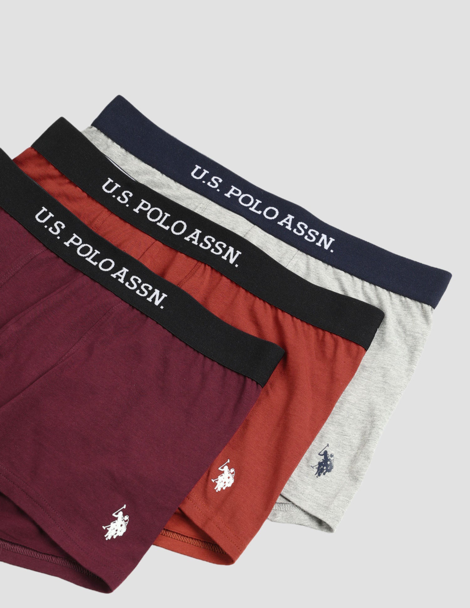 Anti Microbial Solid OET13 Trunks - Pack Of 3 Grey Melange, Rust and Burgandy - U.S. POLO ASSN. | Large