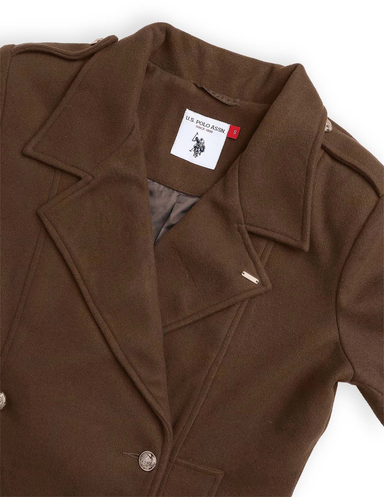 Solid Regular Fit Double Breasted Jacket Brown - U.S. POLO ASSN. | Large