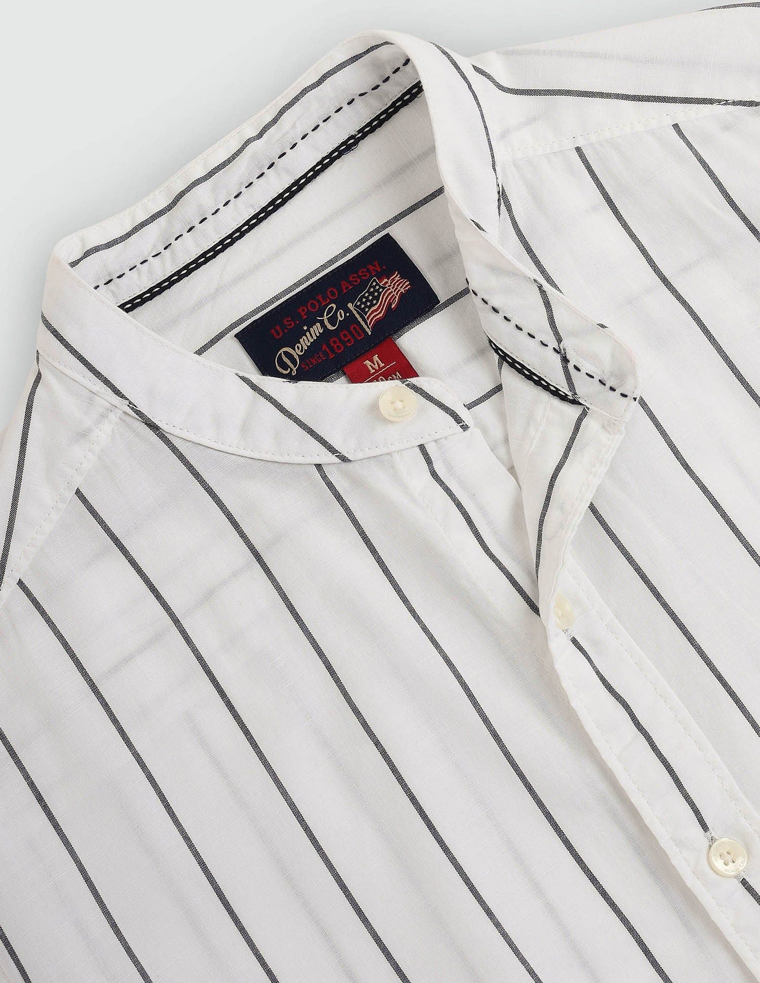 Mandarin Collar Striped Shirt White - U.S. Polo Assn. India | Large