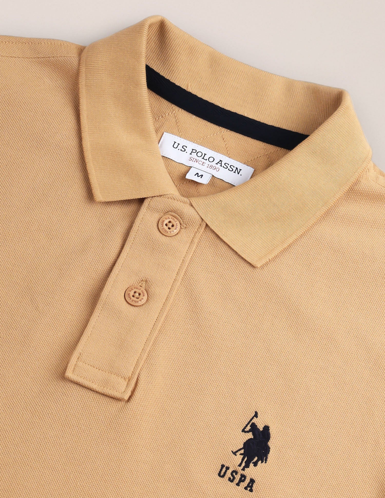 Tipped Sleeve Hem Slim Polo Shirt Beige - U.S. Polo Assn. India | Large