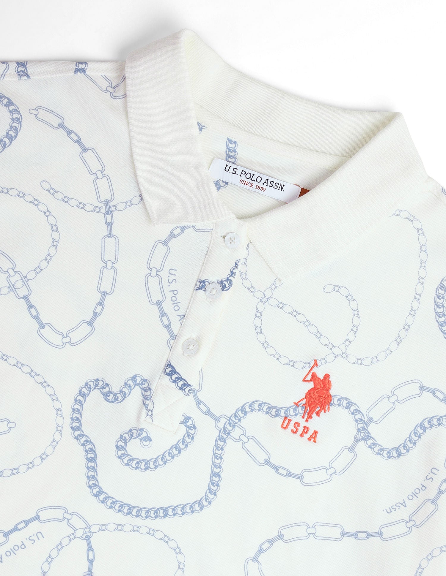 Chain Print Pique Polo Shirt Off-White - U.S. Polo Assn. India | Large