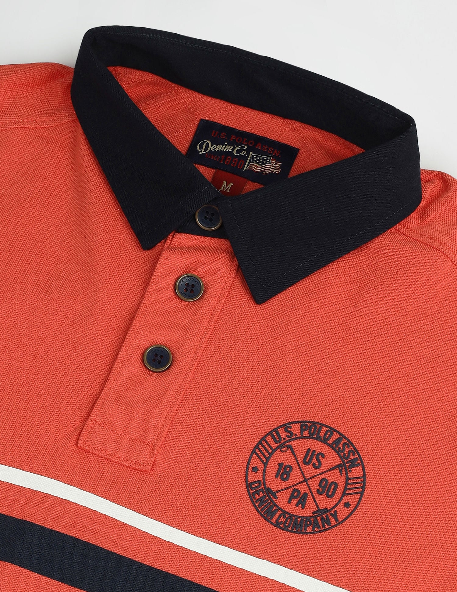 Ribbed Collar Stripe Polo Shirt Coral - U.S. Polo Assn. India | Large