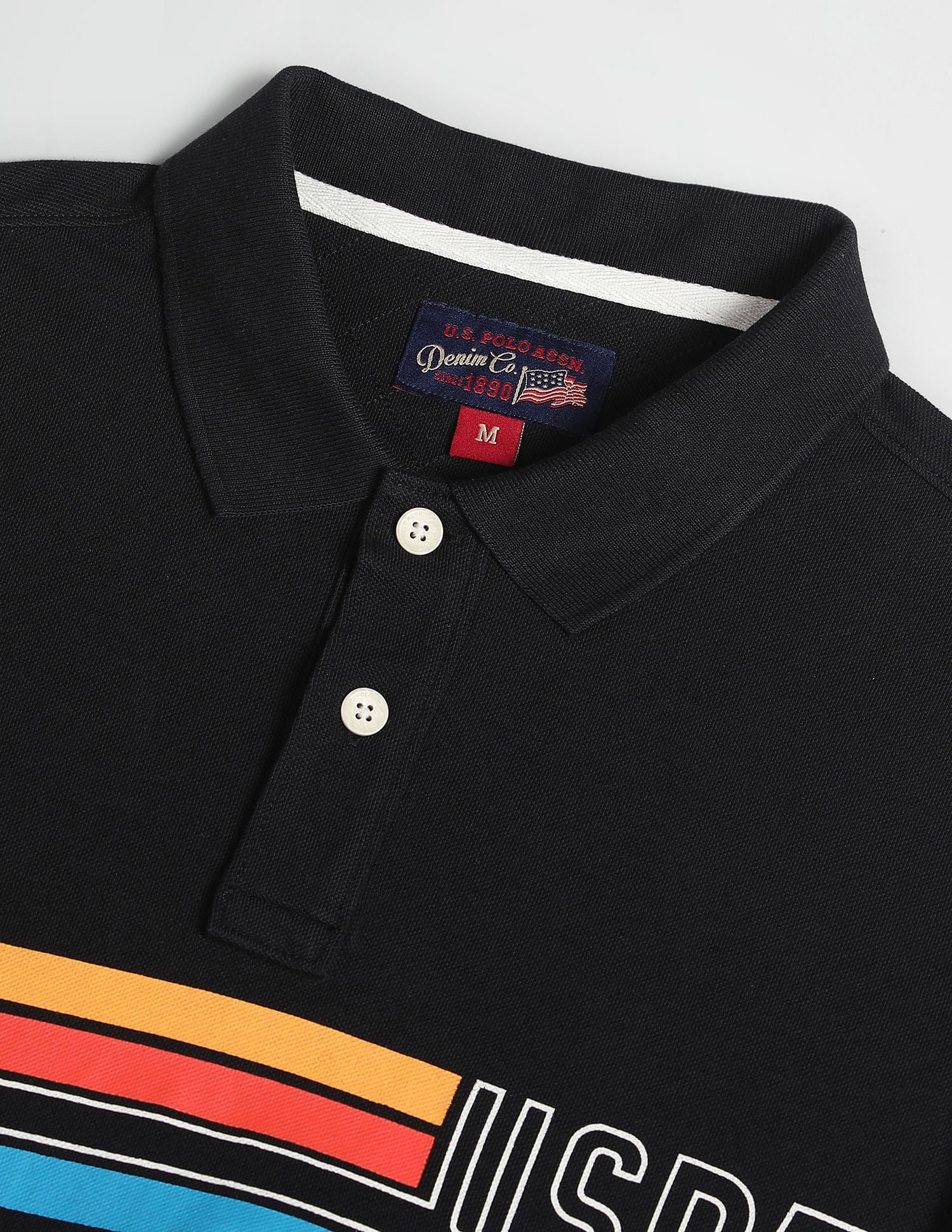 Brand Stripe Cotton Polo Shirt Black - U.S. Polo Assn. India | Large