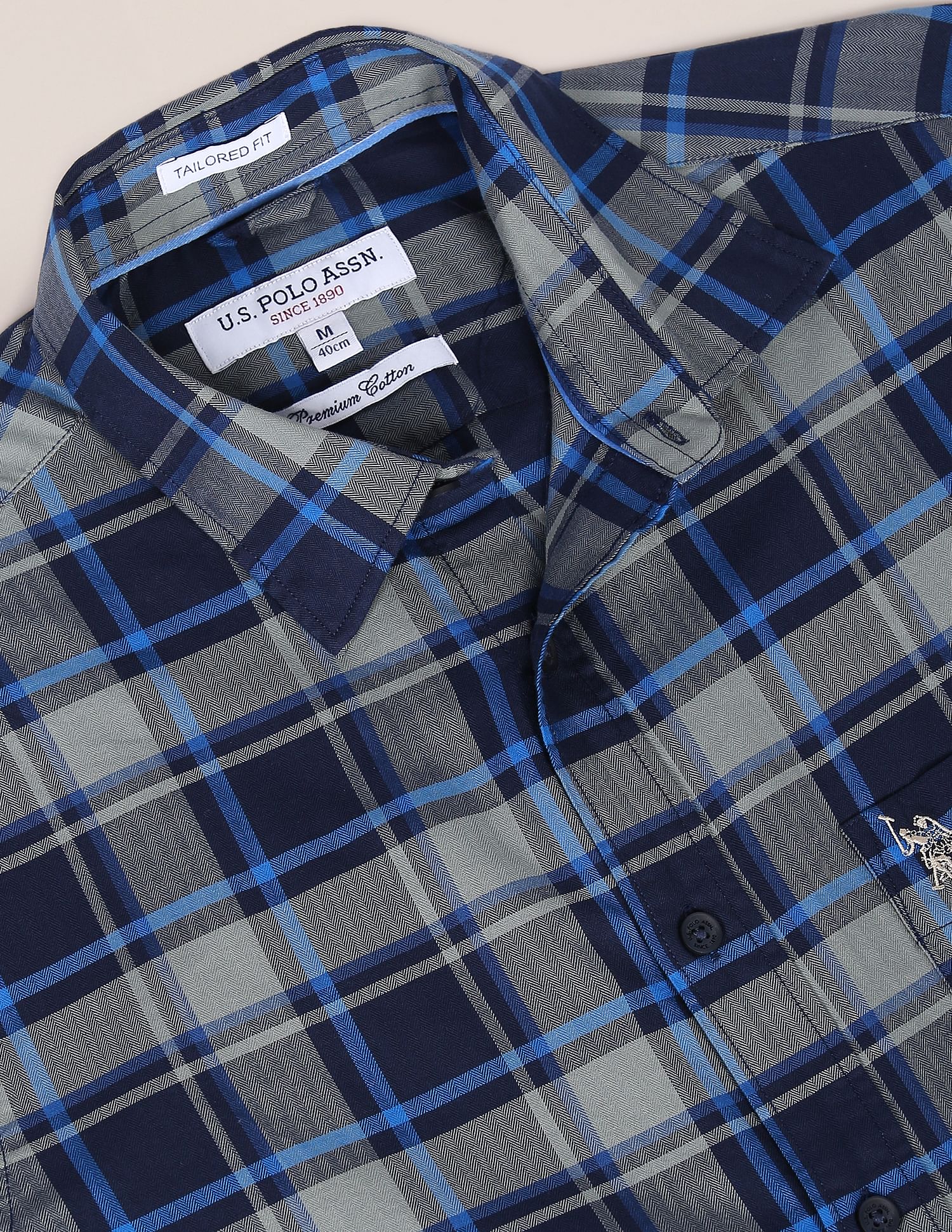 Tartan Check Herringbone Casual Shirt Navy - U.S. Polo Assn. India | Large