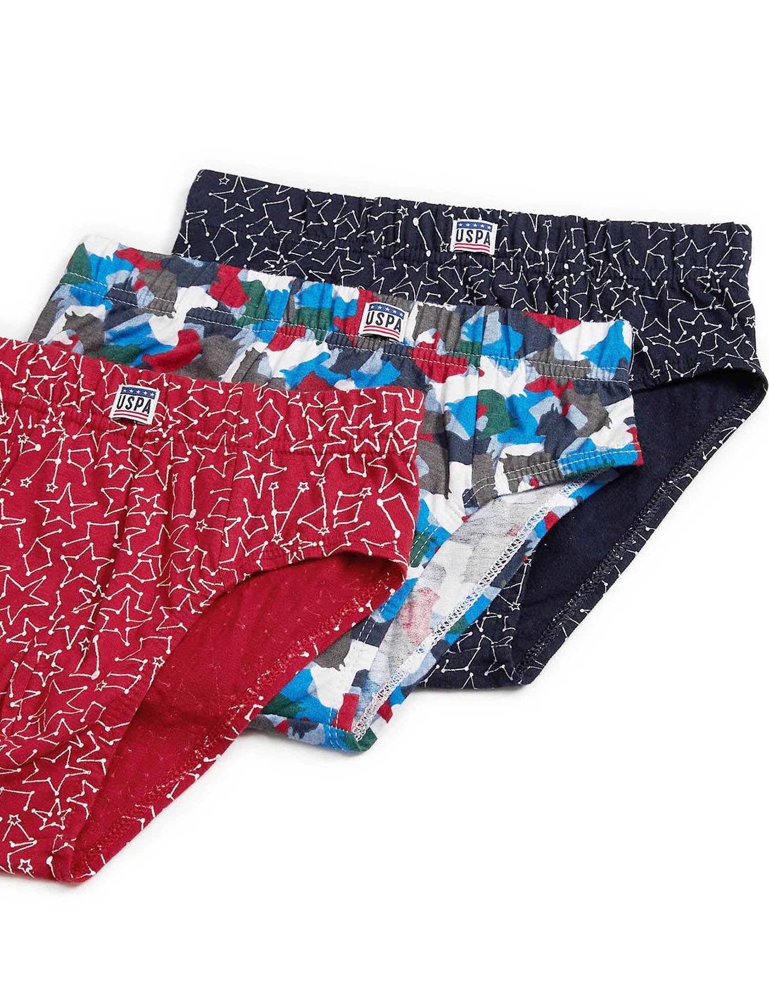 Mid Rise Pure Cotton EKB02 Briefs - Pack Of 3 Blue, Red and Navy - U.S. POLO ASSN. | Large